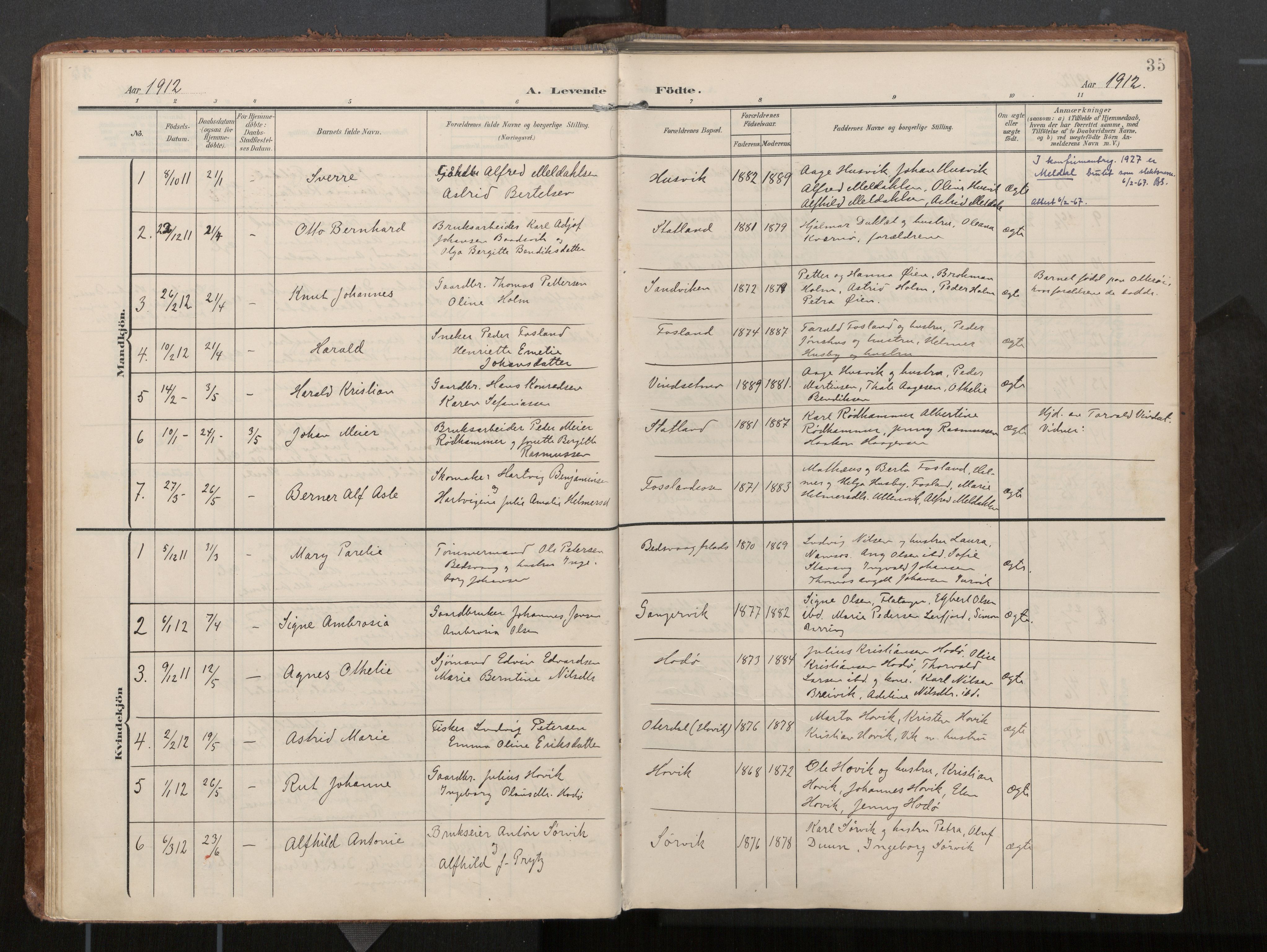 Ministerialprotokoller, klokkerbøker og fødselsregistre - Nord-Trøndelag, AV/SAT-A-1458/774/L0629: Parish register (official), 1904-1926, p. 35