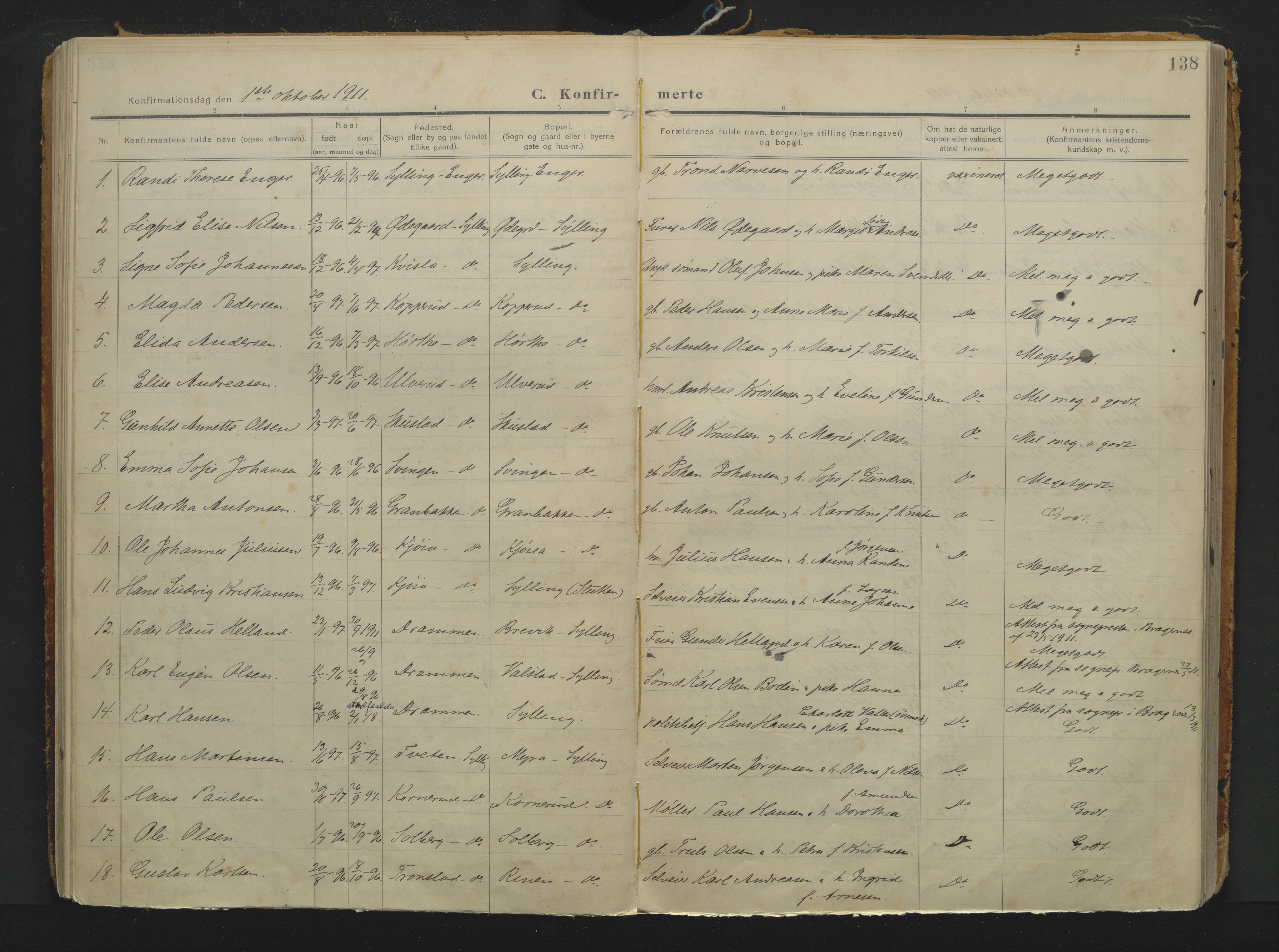 Sylling kirkebøker, AV/SAKO-A-247/F/Fa/L0002: Parish register (official) no. 2, 1906-1936, p. 138