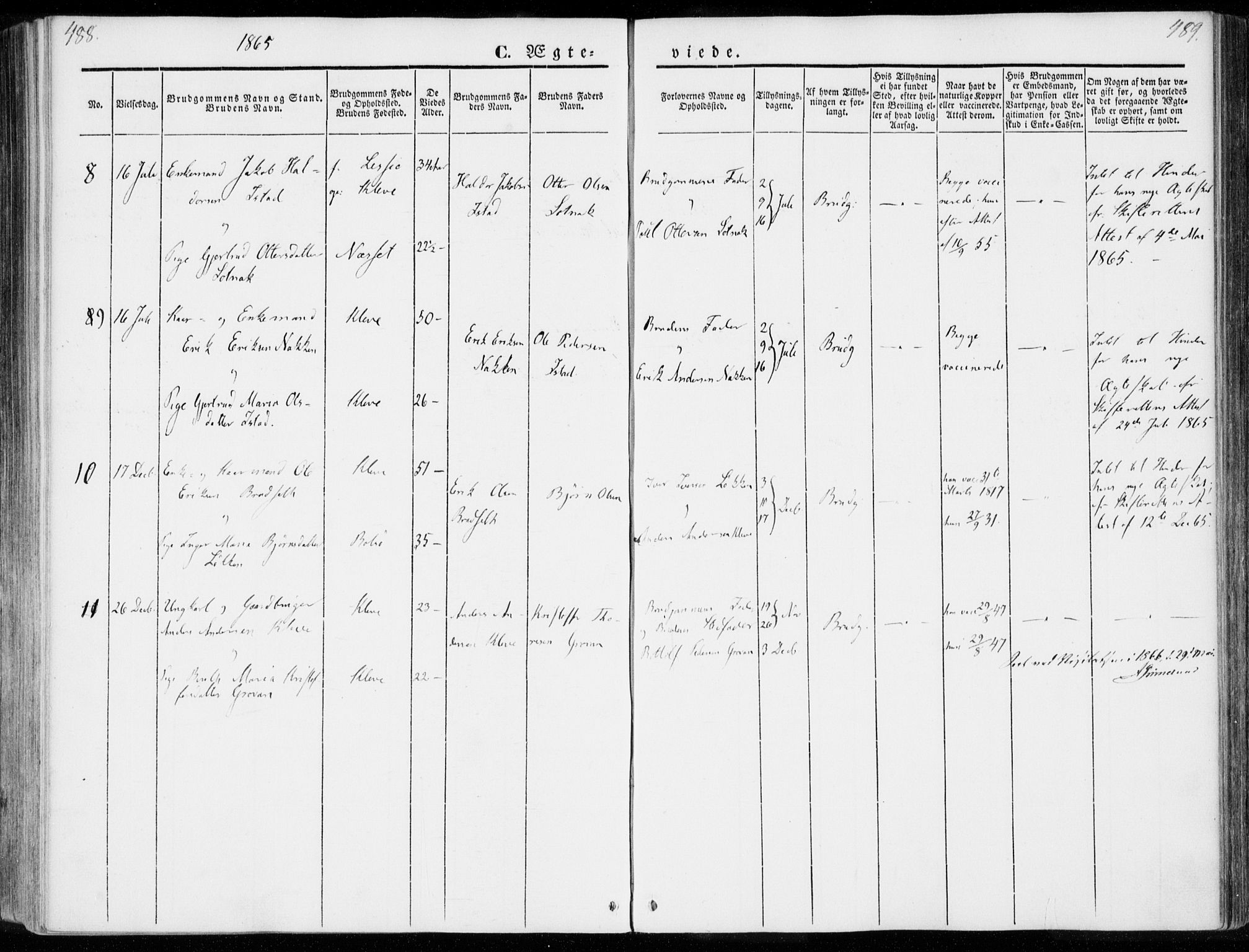 Ministerialprotokoller, klokkerbøker og fødselsregistre - Møre og Romsdal, AV/SAT-A-1454/557/L0680: Parish register (official) no. 557A02, 1843-1869, p. 488-489