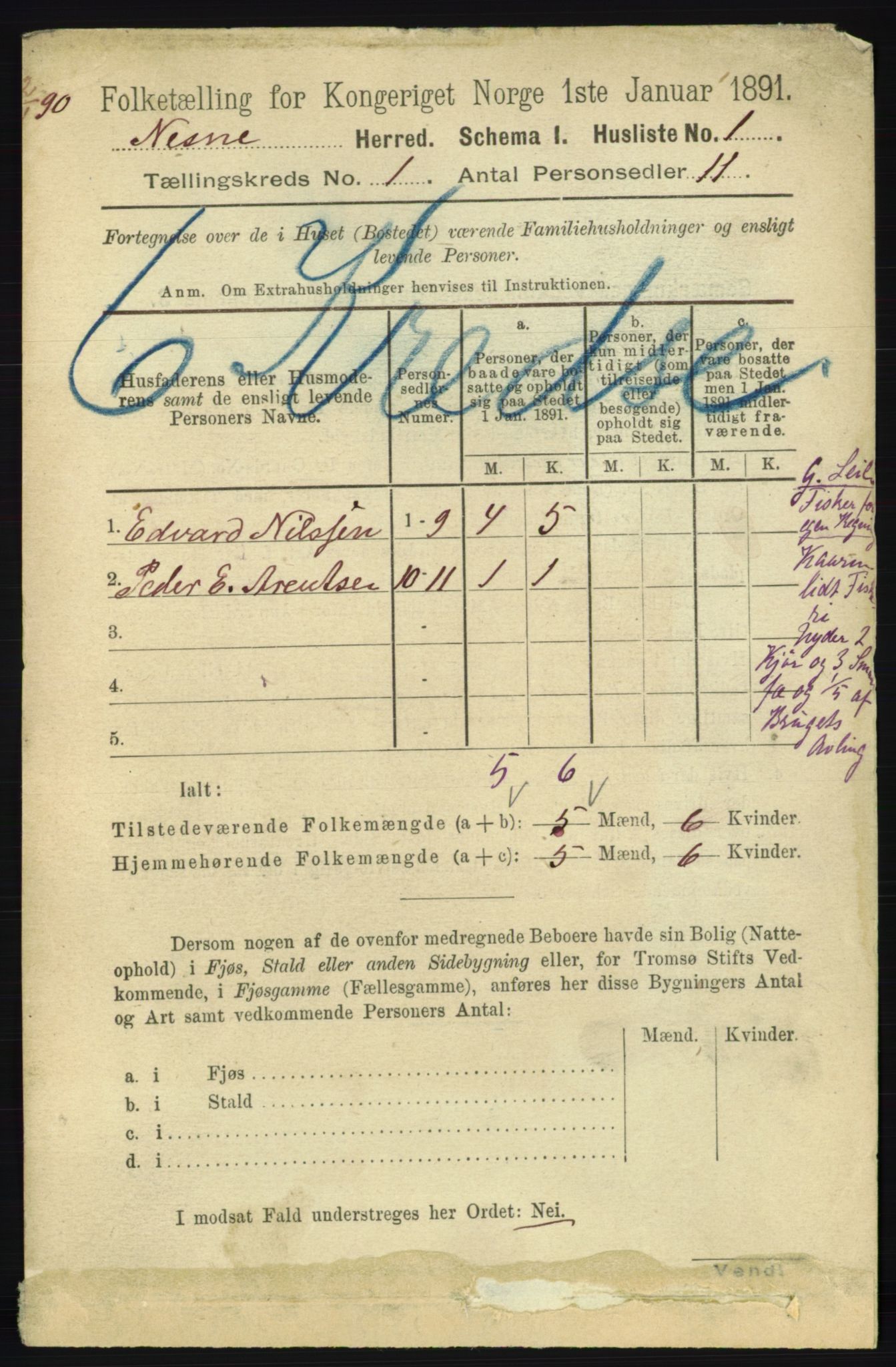 RA, 1891 census for 1828 Nesna, 1891, p. 19