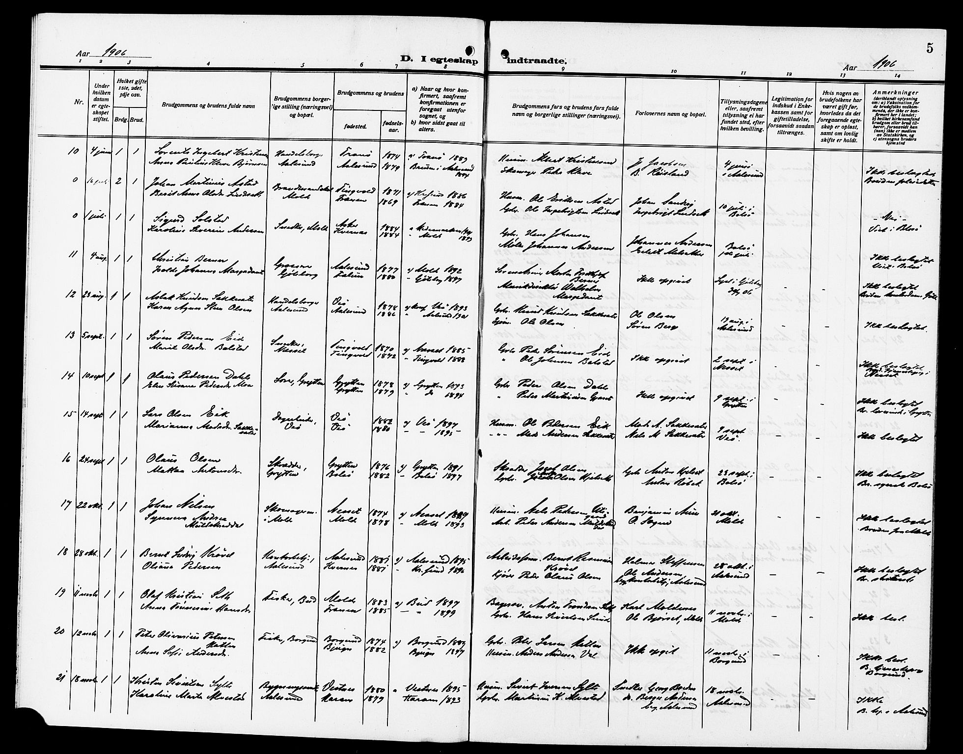 Ministerialprotokoller, klokkerbøker og fødselsregistre - Møre og Romsdal, SAT/A-1454/558/L0703: Parish register (copy) no. 558C04, 1906-1921, p. 5