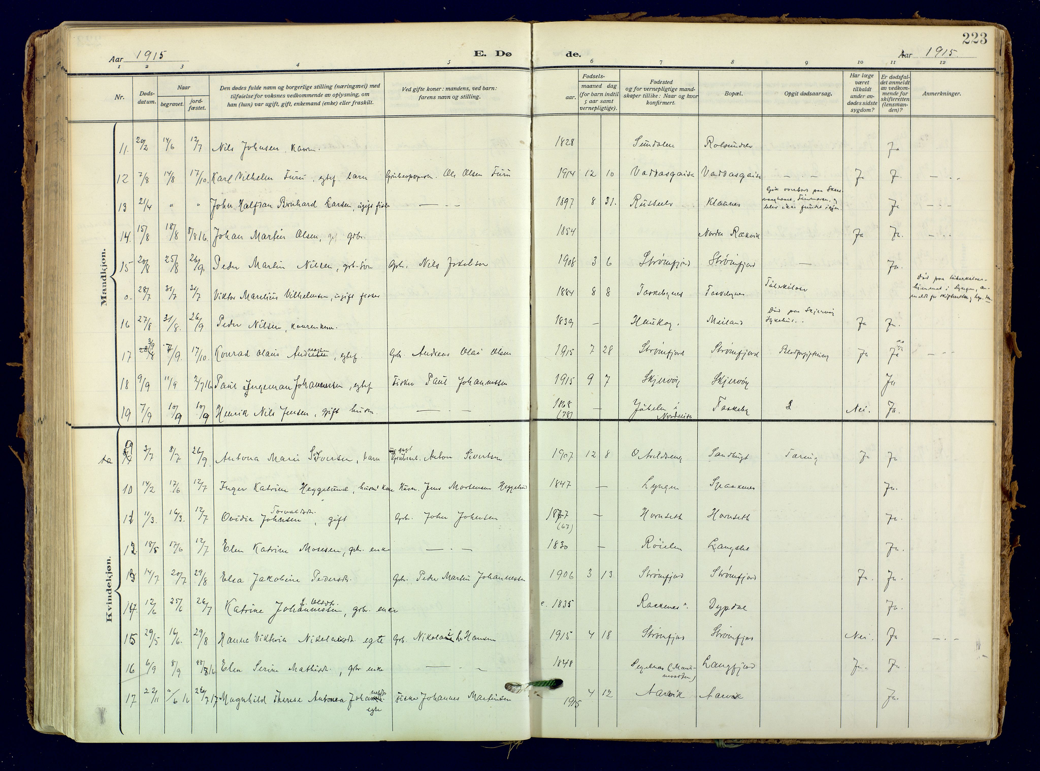 Skjervøy sokneprestkontor, AV/SATØ-S-1300/H/Ha/Haa: Parish register (official) no. 18, 1910-1926, p. 223