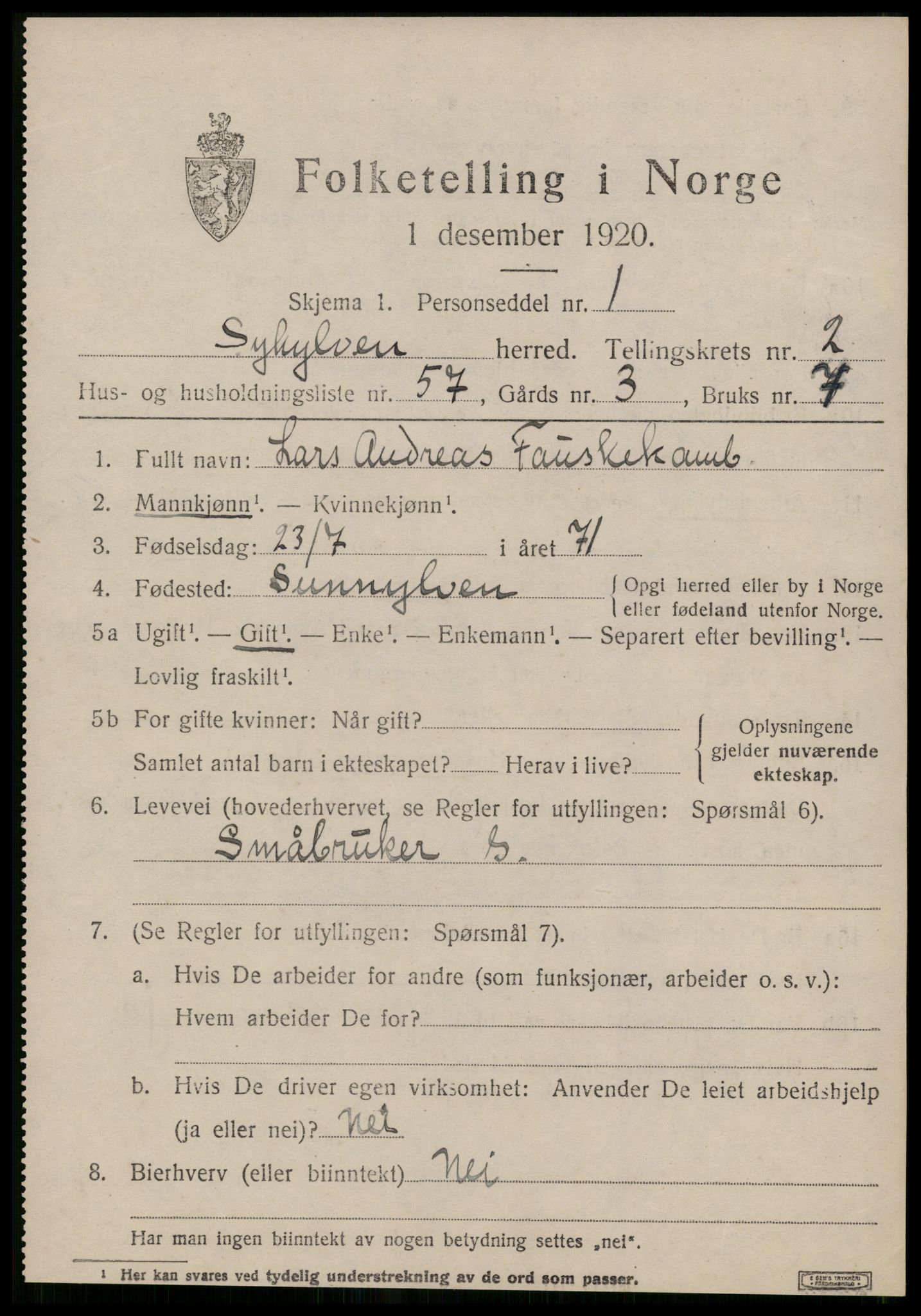 SAT, 1920 census for Sykkylven, 1920, p. 1965