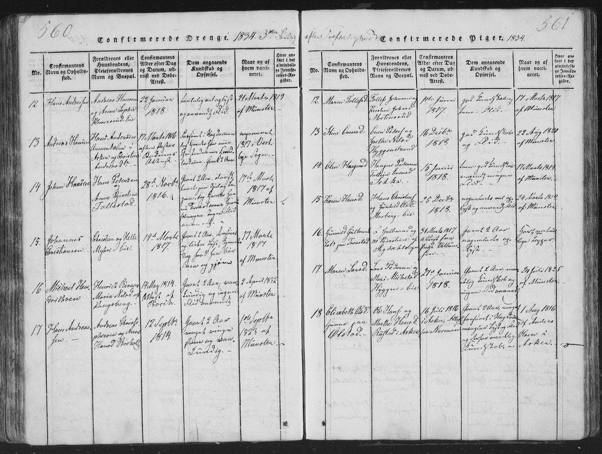 Røyken kirkebøker, SAKO/A-241/G/Ga/L0003: Parish register (copy) no. 3, 1814-1856, p. 560-561
