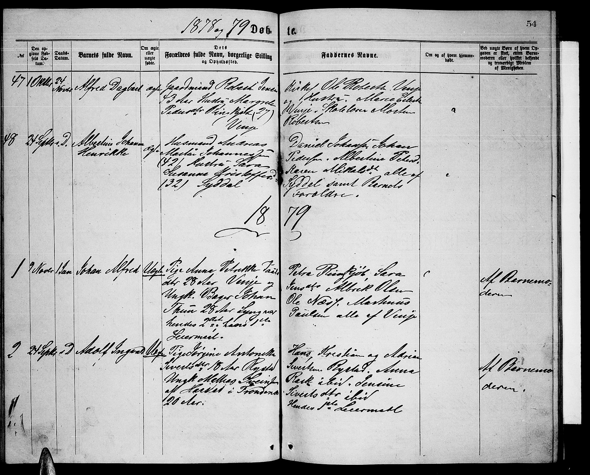 Ministerialprotokoller, klokkerbøker og fødselsregistre - Nordland, AV/SAT-A-1459/876/L1103: Parish register (copy) no. 876C02, 1870-1886, p. 54