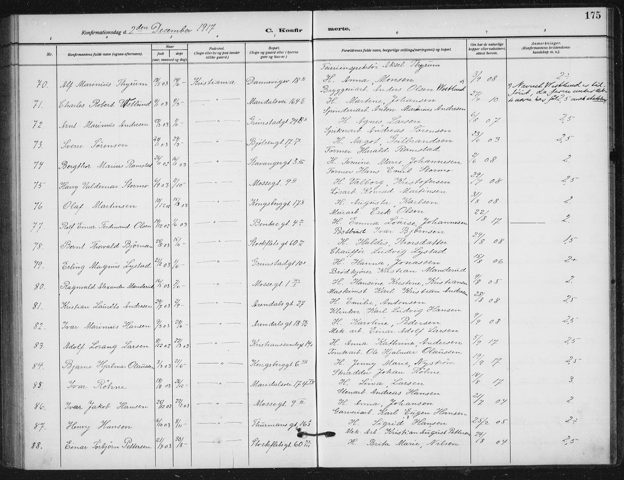 Sagene prestekontor Kirkebøker, SAO/A-10796/F/L0008: Parish register (official) no. 8, 1910-1919, p. 175