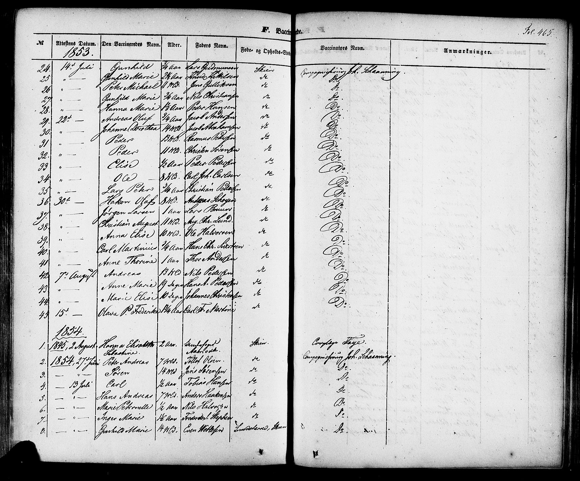 Skien kirkebøker, SAKO/A-302/F/Fa/L0006a: Parish register (official) no. 6A, 1843-1856, p. 465