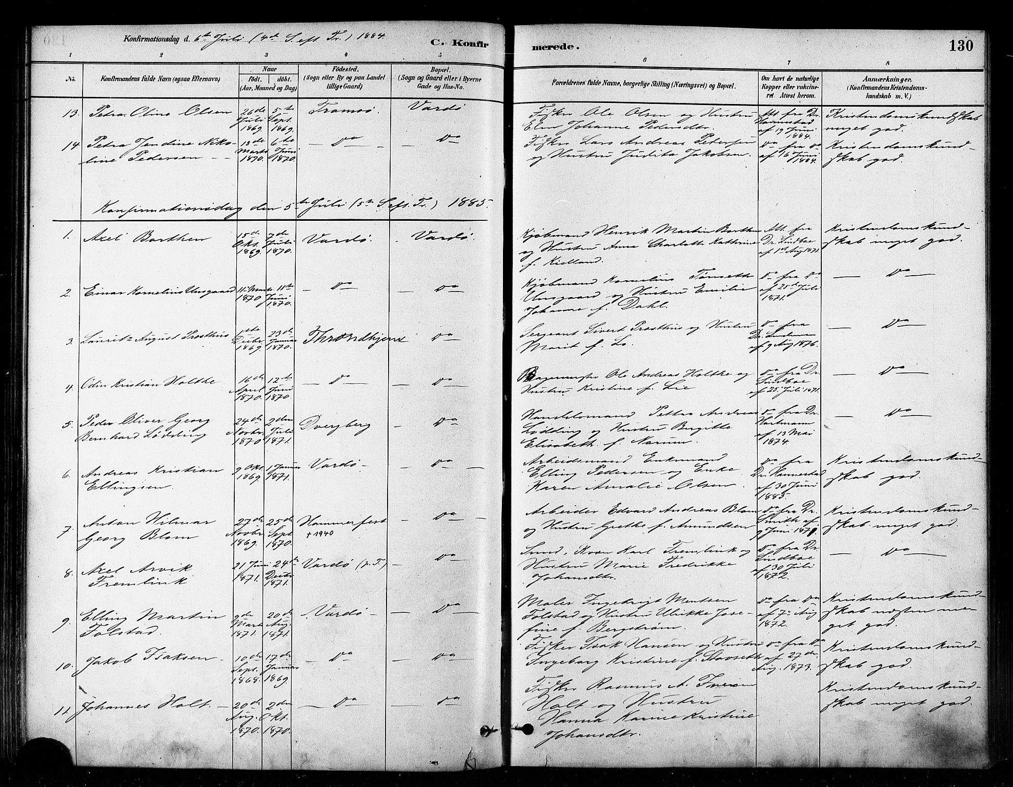 Vardø sokneprestkontor, SATØ/S-1332/H/Ha/L0006kirke: Parish register (official) no. 6, 1879-1886, p. 130
