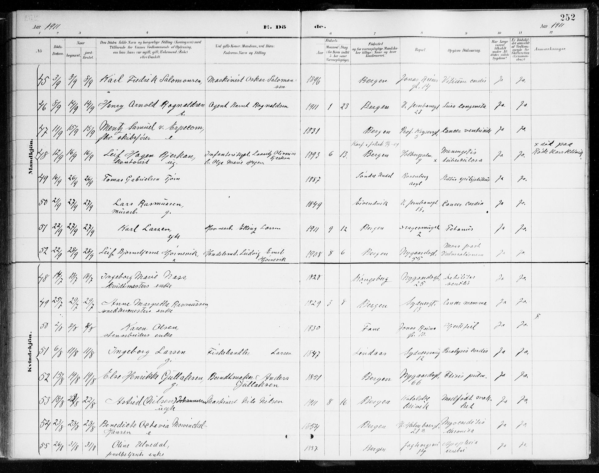 Johanneskirken sokneprestembete, SAB/A-76001/H/Haa/L0019: Parish register (official) no. E 1, 1885-1915, p. 252