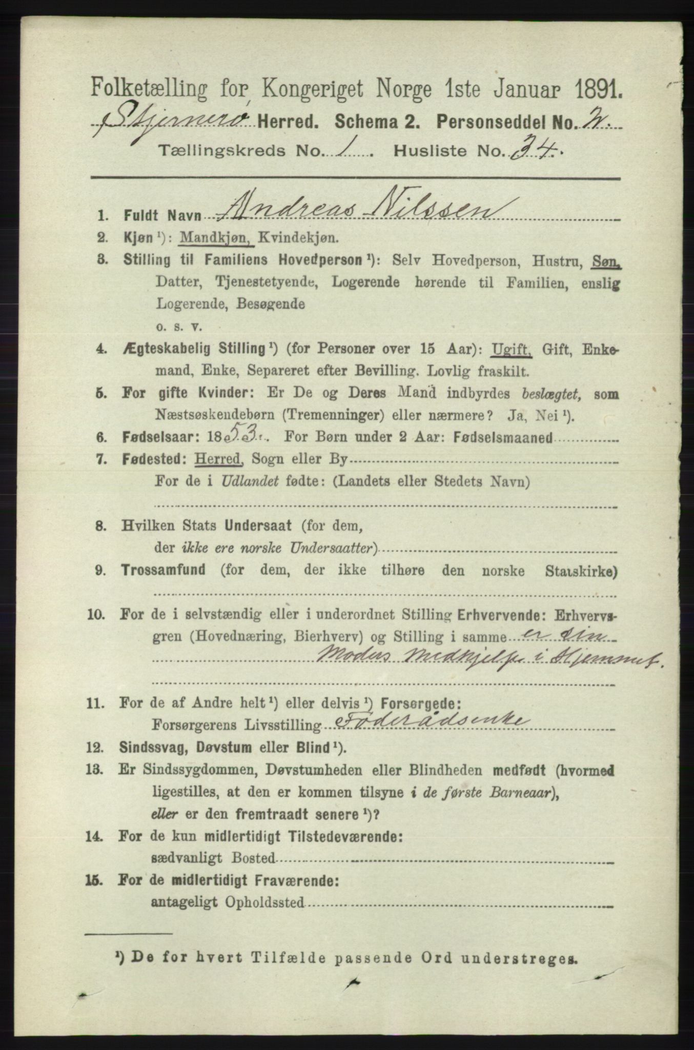 RA, 1891 census for 1140 Sjernarøy, 1891, p. 212