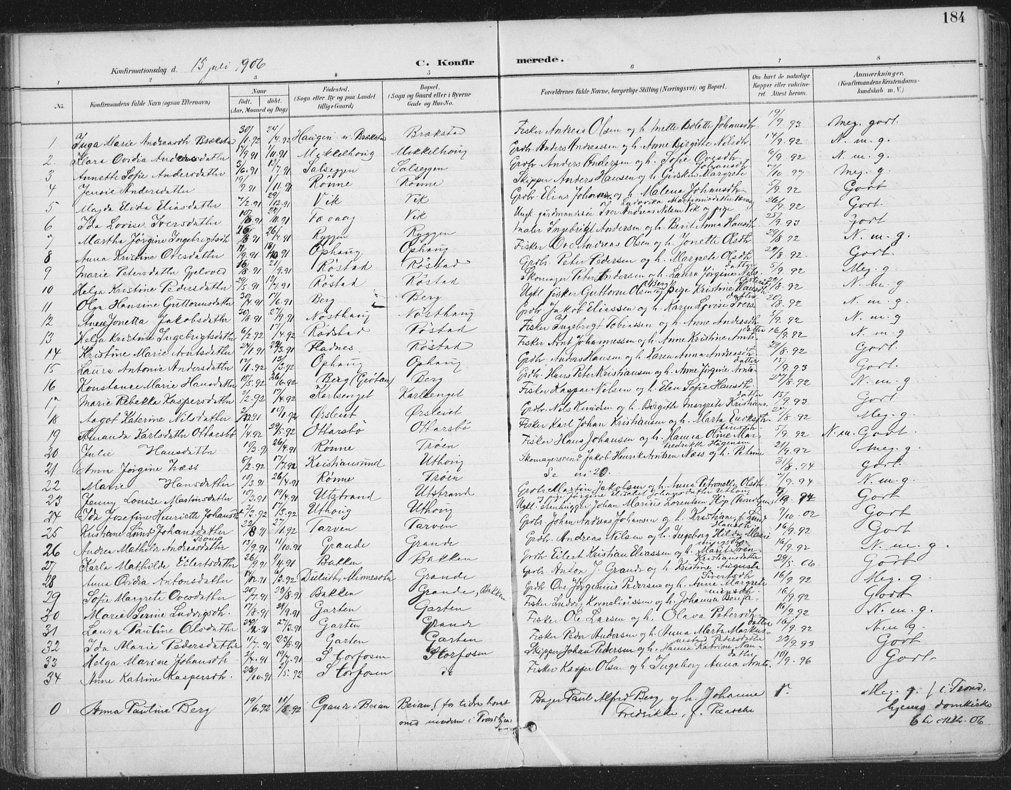 Ministerialprotokoller, klokkerbøker og fødselsregistre - Sør-Trøndelag, SAT/A-1456/659/L0743: Parish register (official) no. 659A13, 1893-1910, p. 184