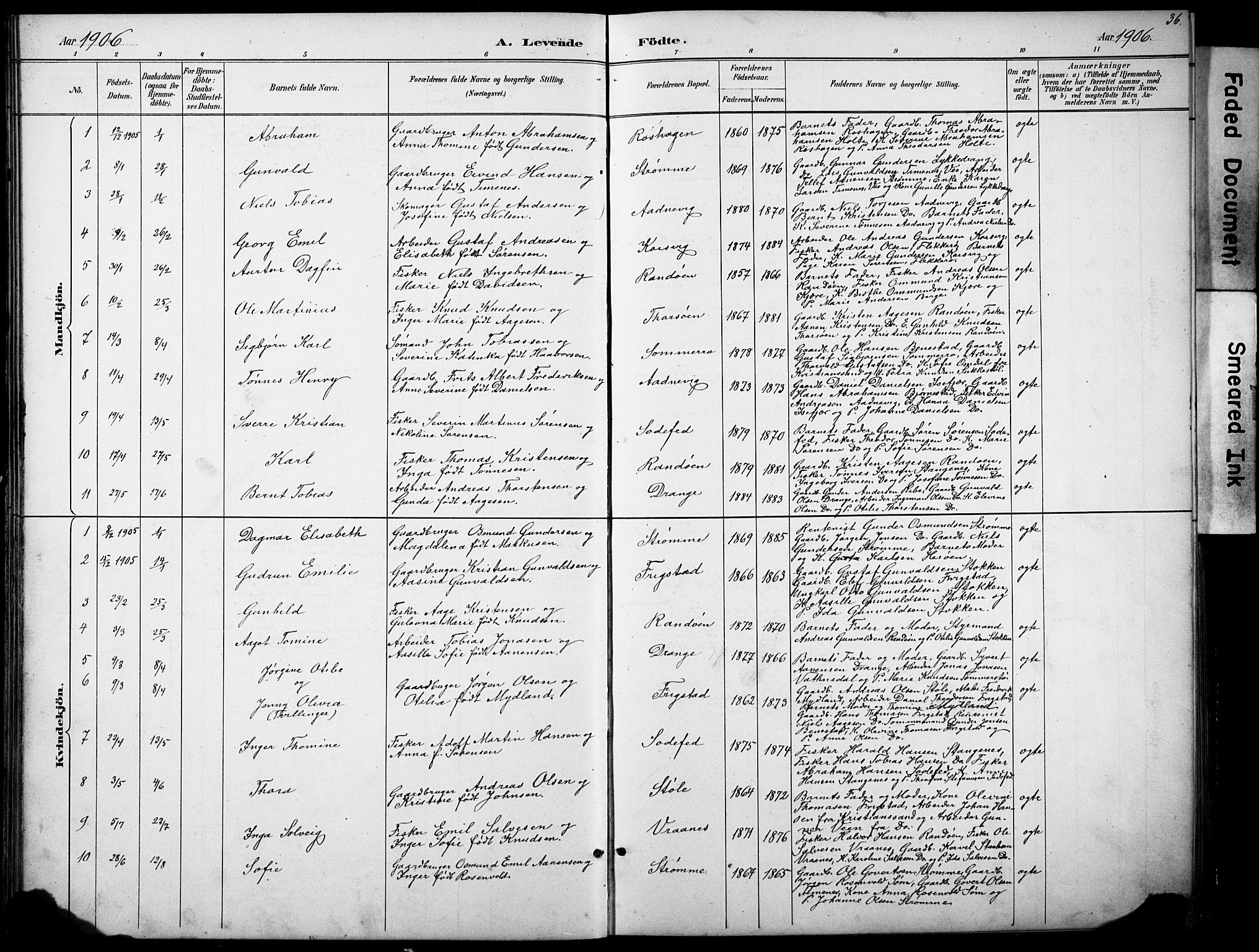 Oddernes sokneprestkontor, SAK/1111-0033/F/Fb/Fbb/L0002: Parish register (copy) no. B 2, 1889-1933, p. 36