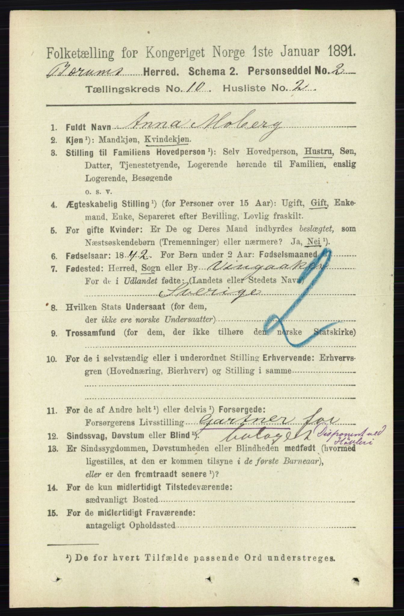 RA, 1891 census for 0219 Bærum, 1891, p. 6377