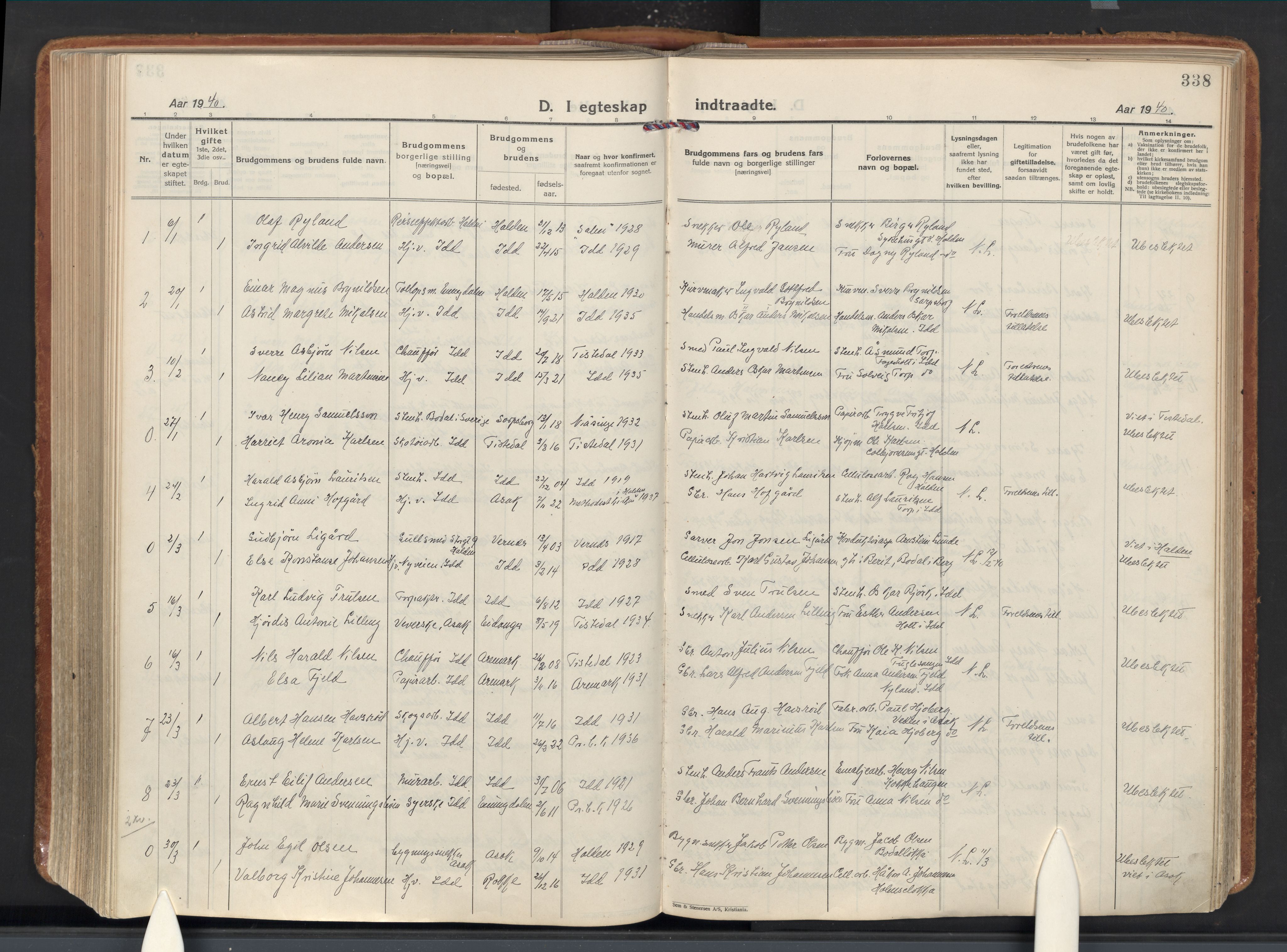 Idd prestekontor Kirkebøker, SAO/A-10911/F/Fc/L0008: Parish register (official) no. III 8, 1926-1953, p. 338