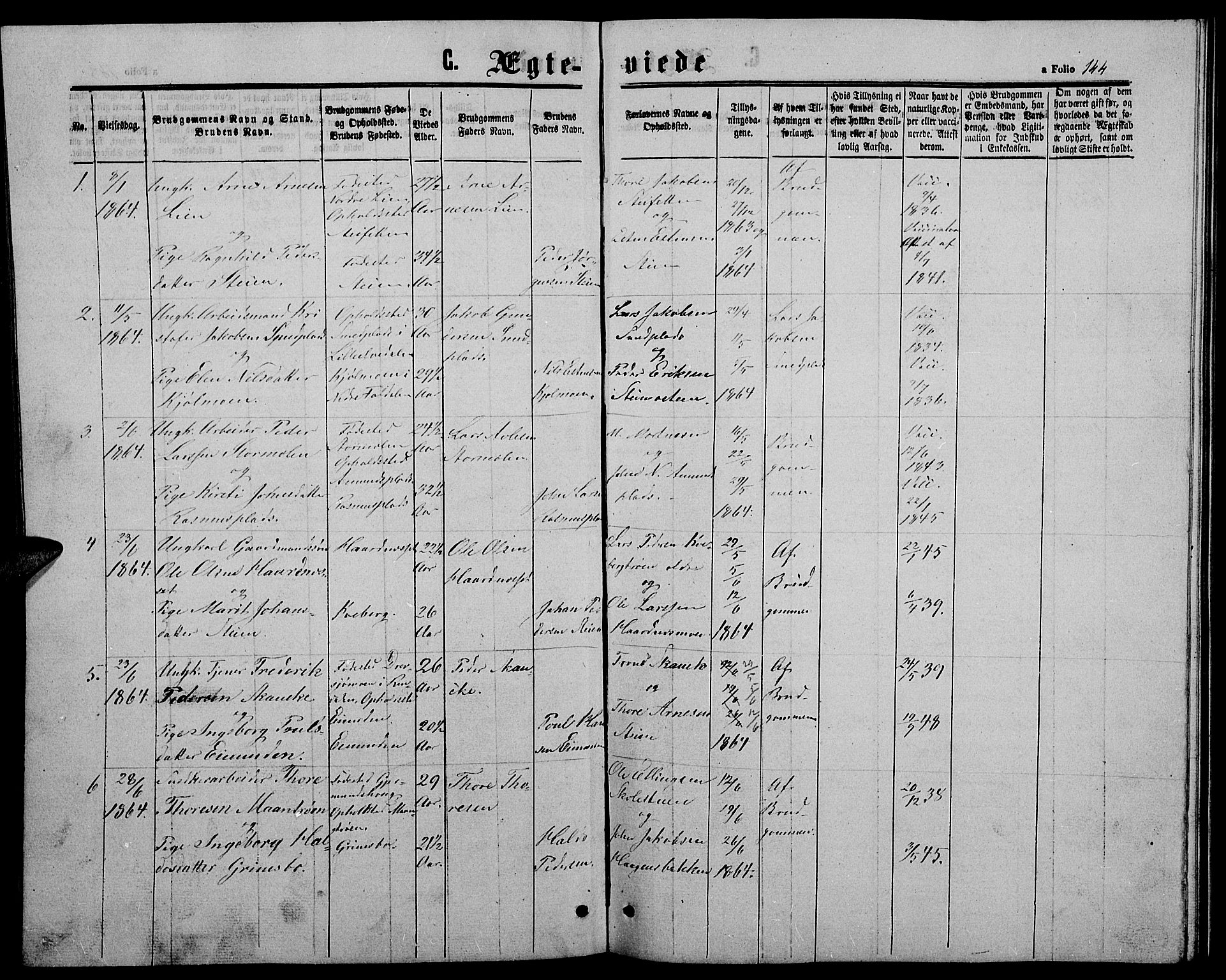 Alvdal prestekontor, SAH/PREST-060/H/Ha/Hab/L0002: Parish register (copy) no. 2, 1863-1878, p. 144
