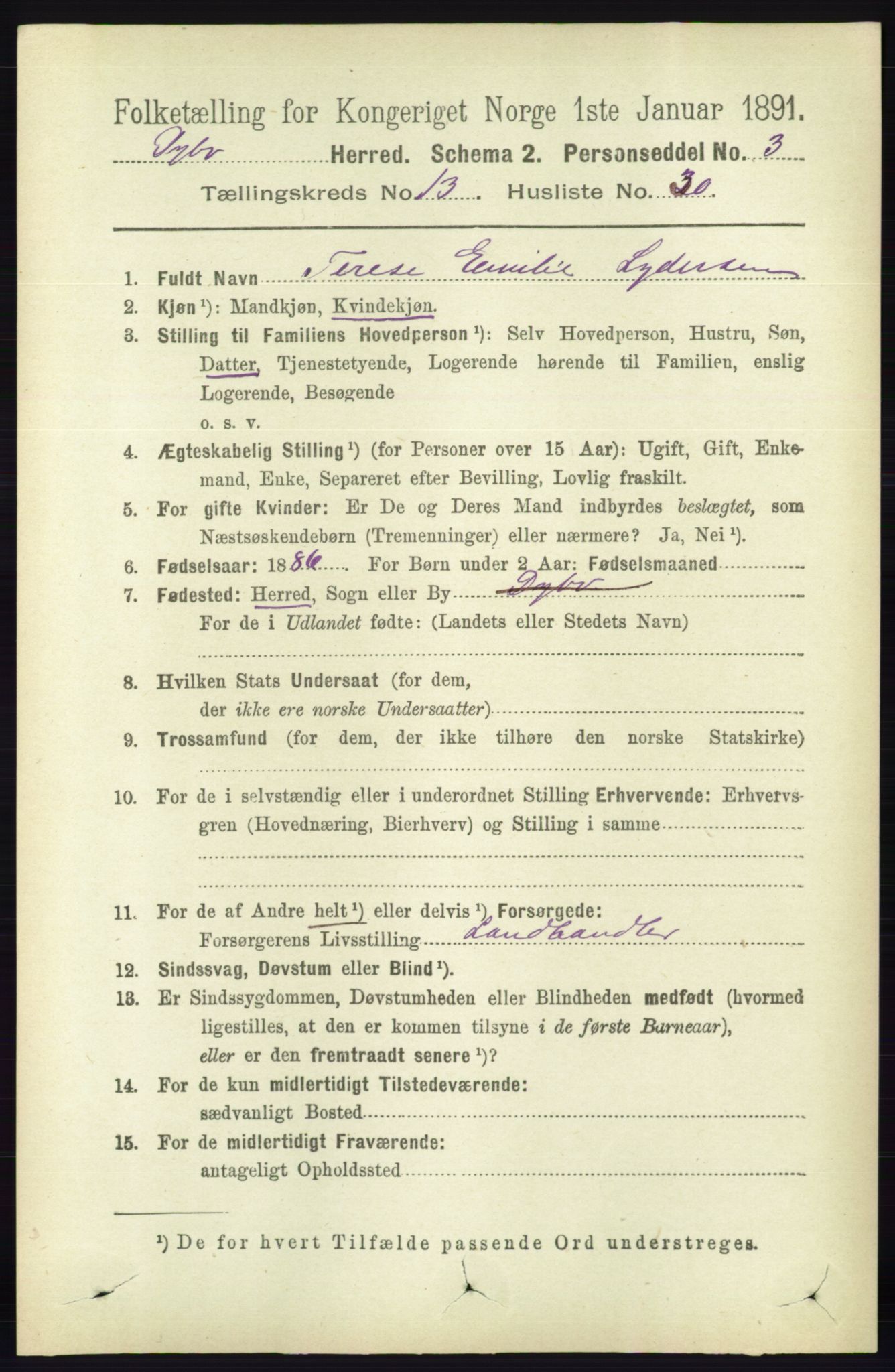 RA, 1891 census for 0915 Dypvåg, 1891, p. 5476