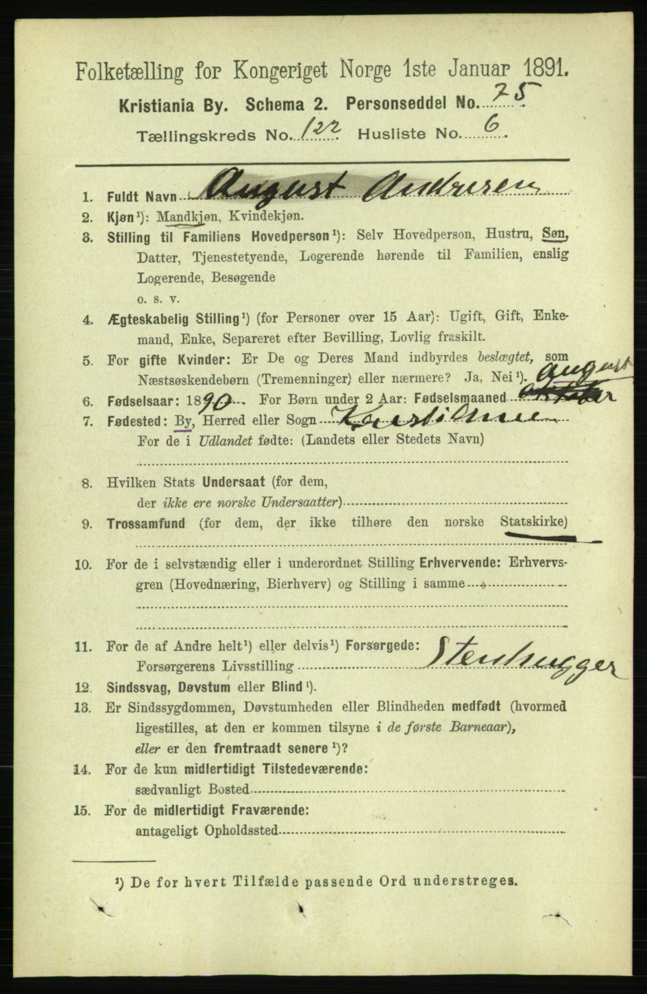 RA, 1891 census for 0301 Kristiania, 1891, p. 64858