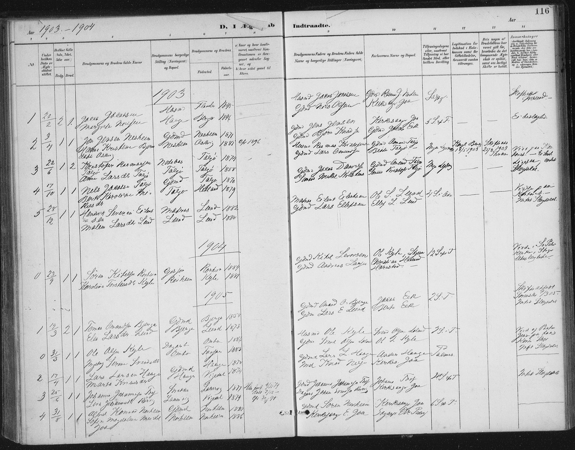 Nedstrand sokneprestkontor, AV/SAST-A-101841/01/IV: Parish register (official) no. A 13, 1887-1915, p. 116