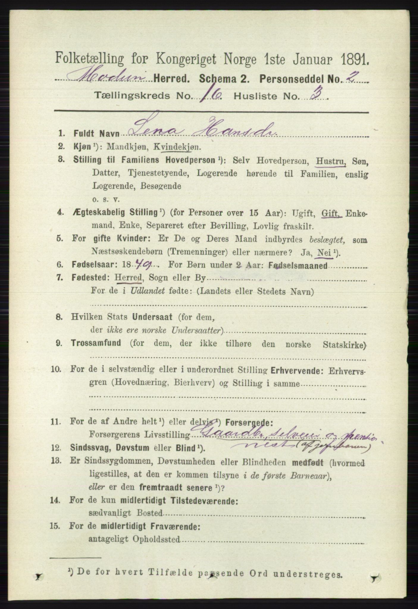 RA, 1891 census for 0623 Modum, 1891, p. 6194