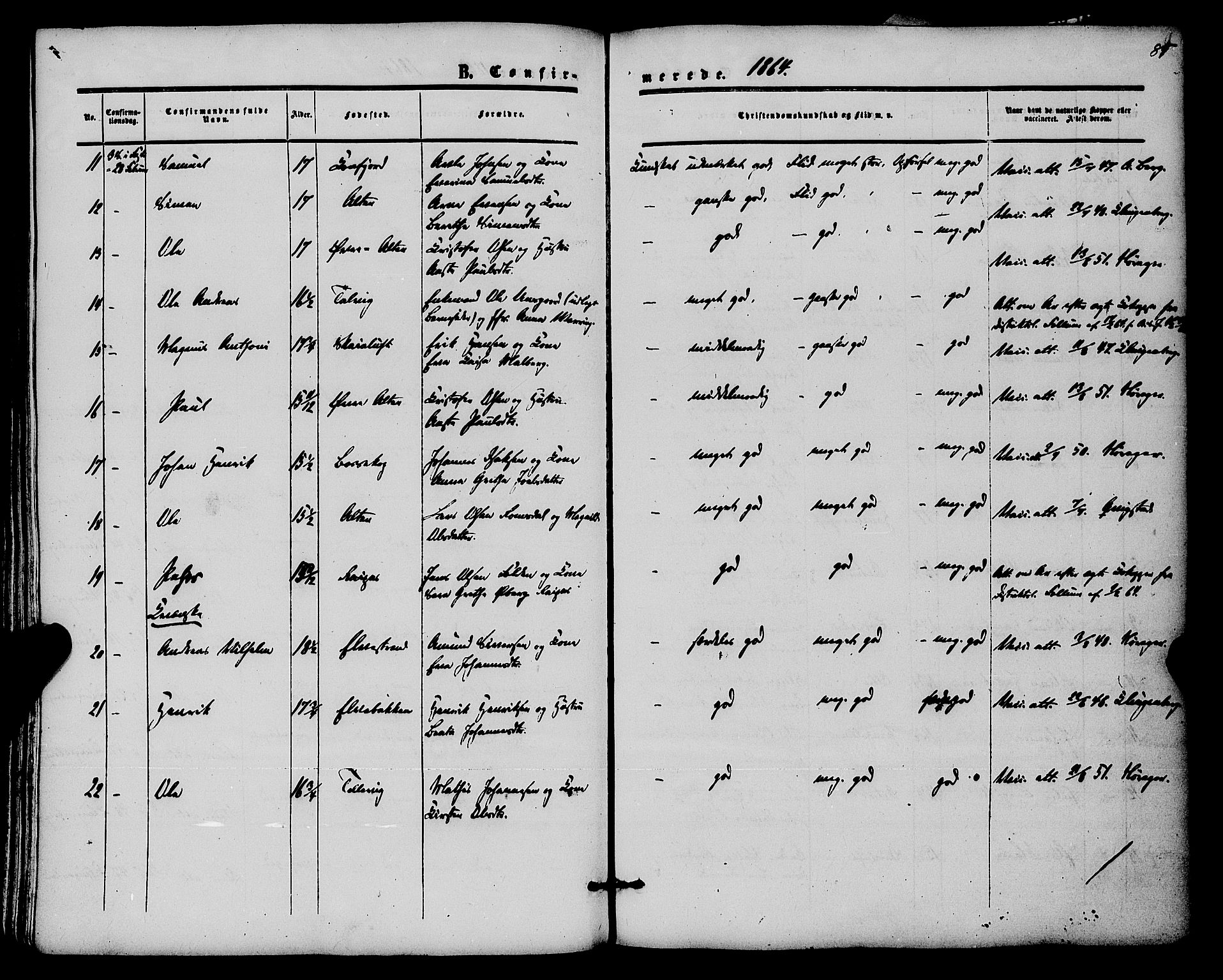 Alta sokneprestkontor, SATØ/S-1338/H/Ha/L0001.kirke: Parish register (official) no. 1, 1858-1878, p. 85