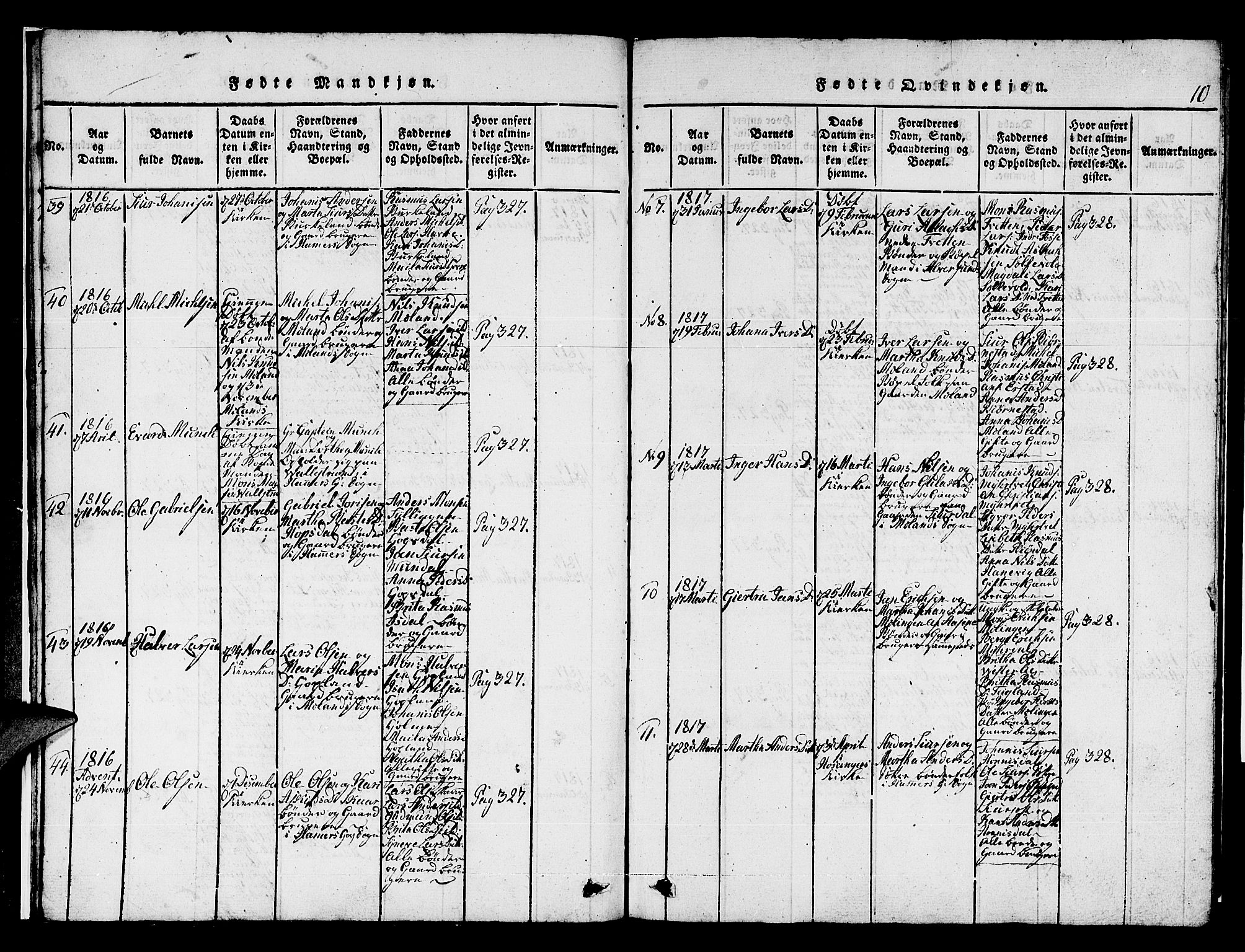 Hamre sokneprestembete, AV/SAB-A-75501/H/Ha/Hab: Parish register (copy) no. A 1, 1816-1826, p. 10