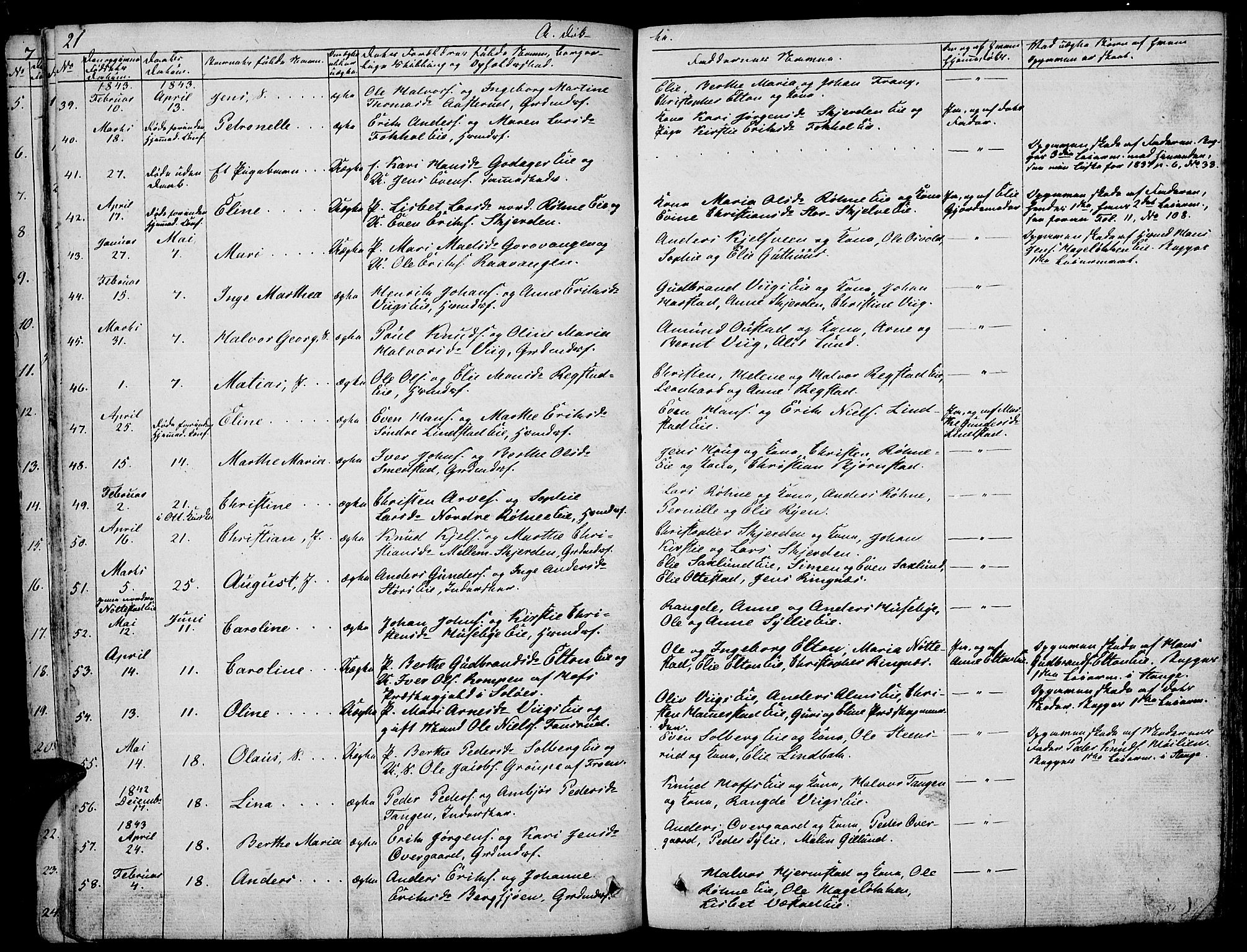 Stange prestekontor, AV/SAH-PREST-002/L/L0003: Parish register (copy) no. 3, 1840-1864, p. 21