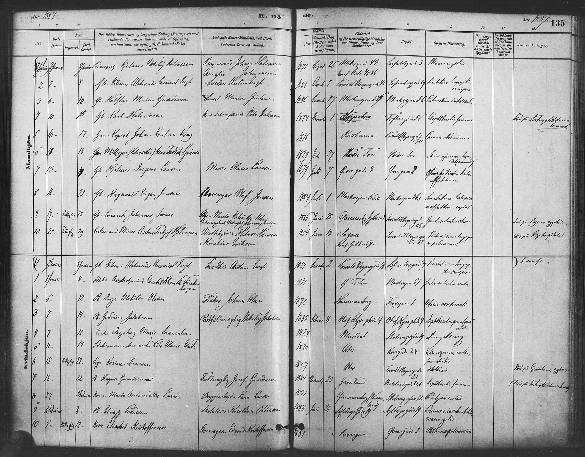 Paulus prestekontor Kirkebøker, SAO/A-10871/F/Fa/L0005: Parish register (official) no. 5, 1879-1889, p. 135