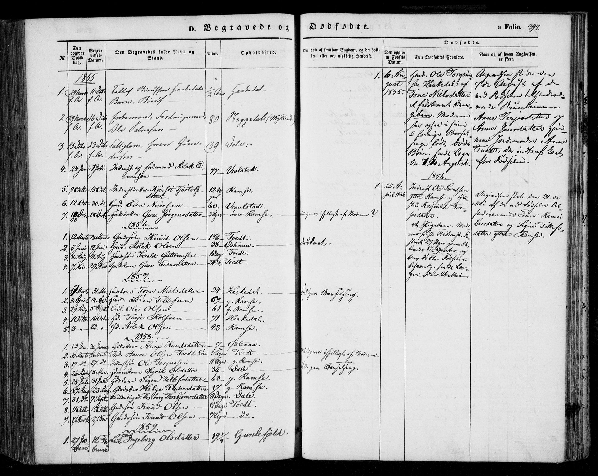 Åmli sokneprestkontor, SAK/1111-0050/F/Fa/Fac/L0008: Parish register (official) no. A 8, 1852-1869, p. 397