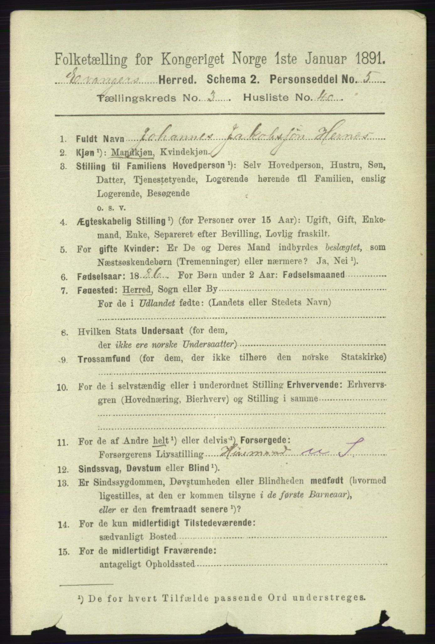 RA, 1891 census for 1237 Evanger, 1891, p. 1097