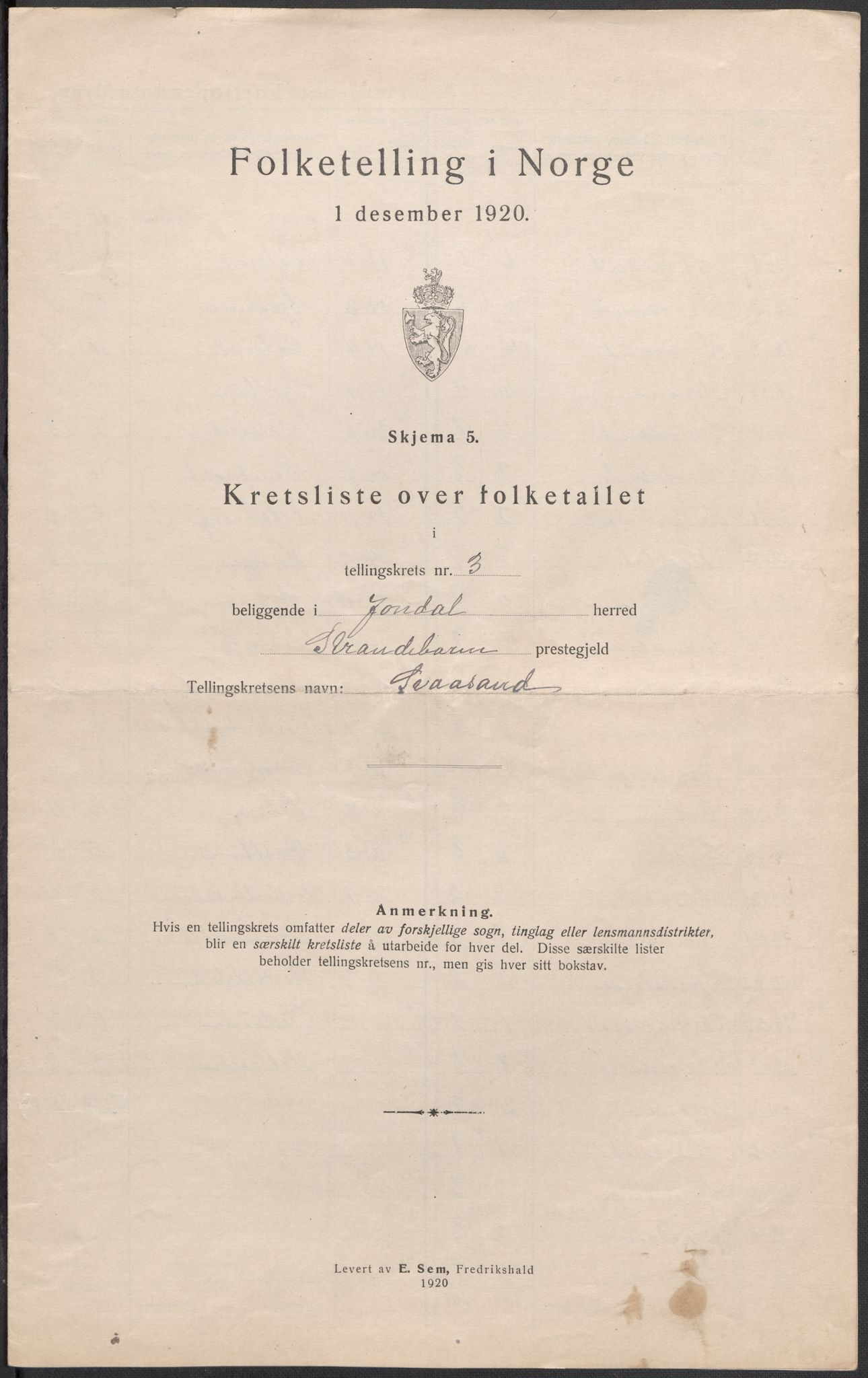 SAB, 1920 census for Jondal, 1920, p. 11