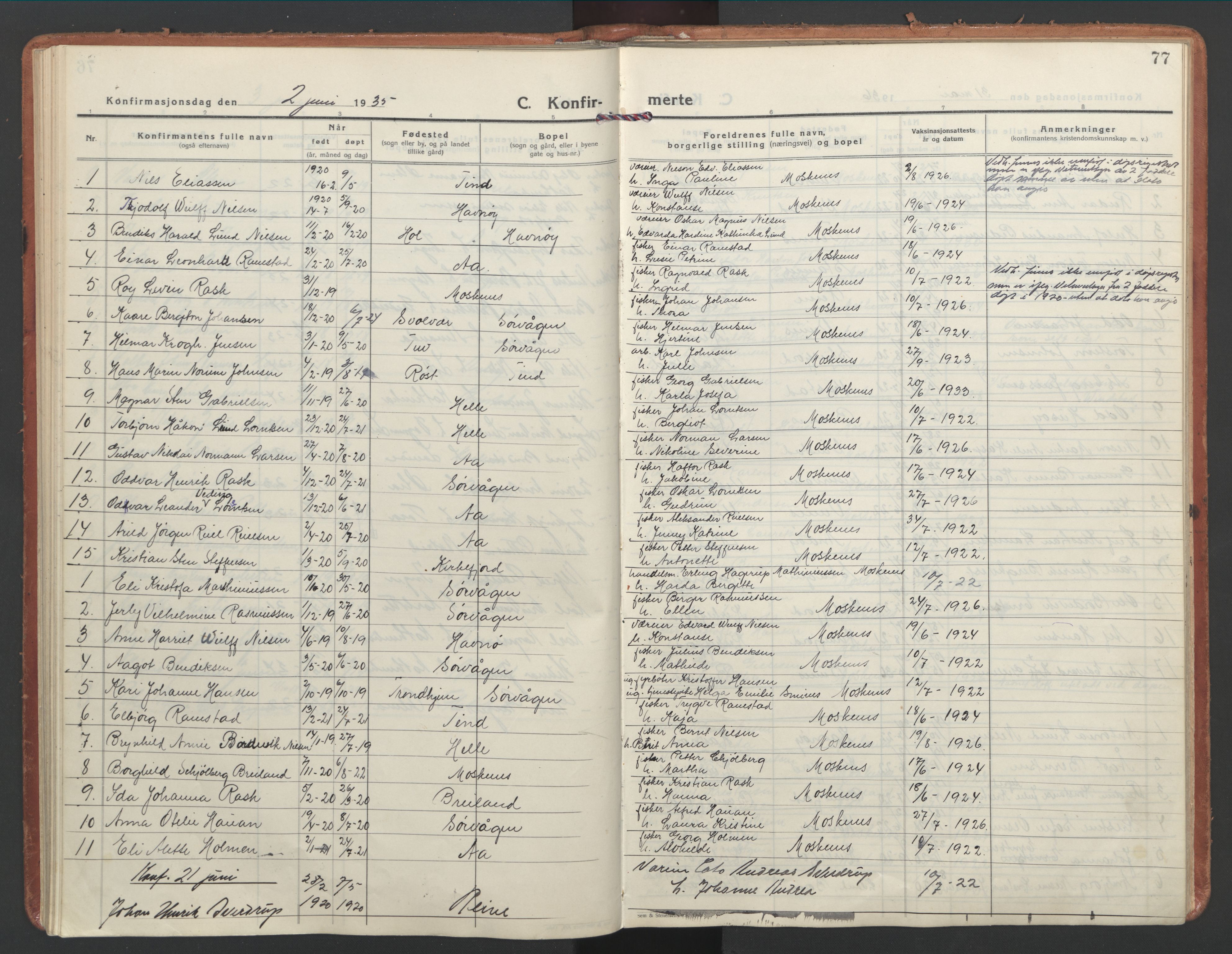 Ministerialprotokoller, klokkerbøker og fødselsregistre - Nordland, SAT/A-1459/886/L1223: Parish register (official) no. 886A05, 1926-1938, p. 77