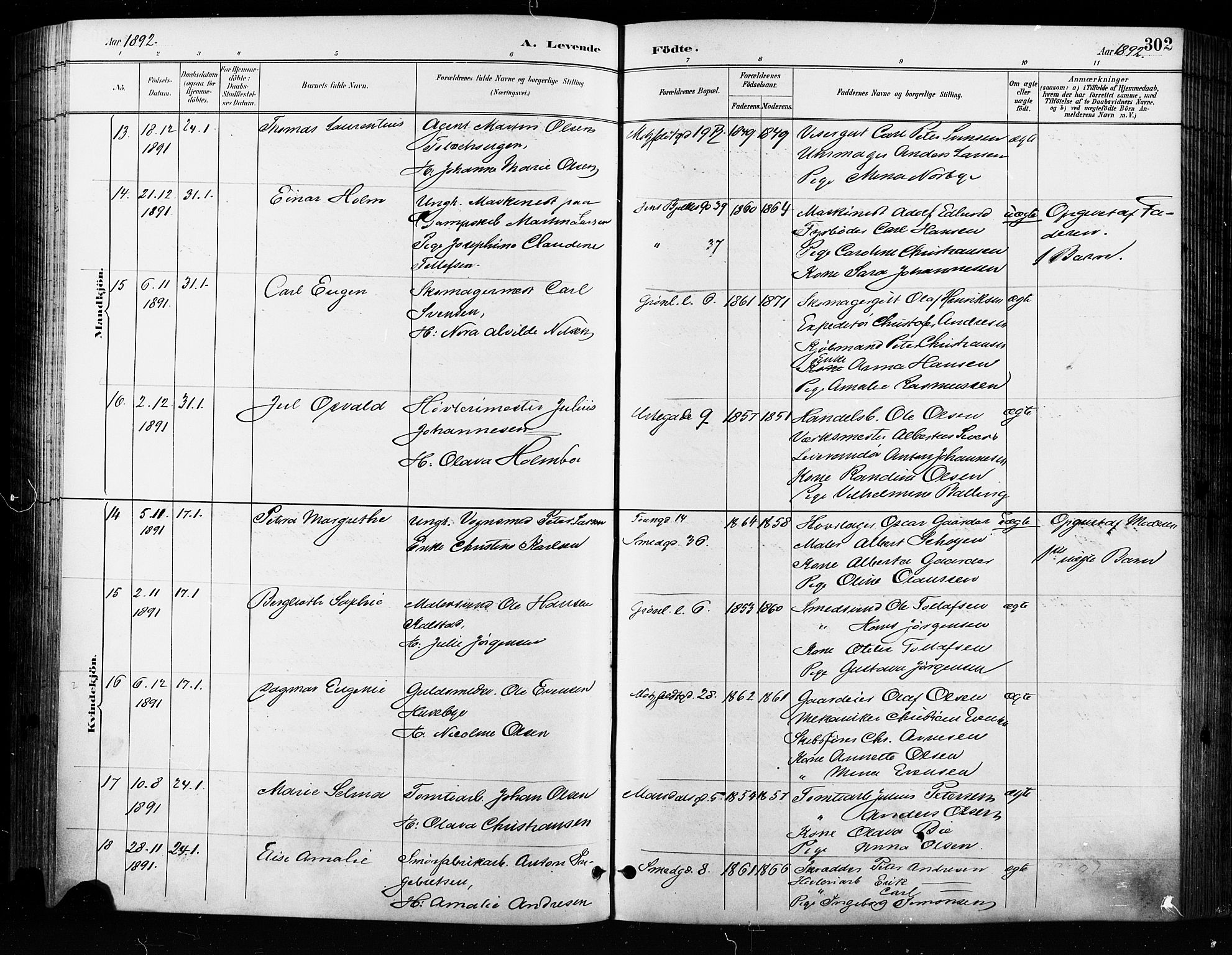 Grønland prestekontor Kirkebøker, SAO/A-10848/F/Fa/L0009: Parish register (official) no. 9, 1888-1893, p. 302
