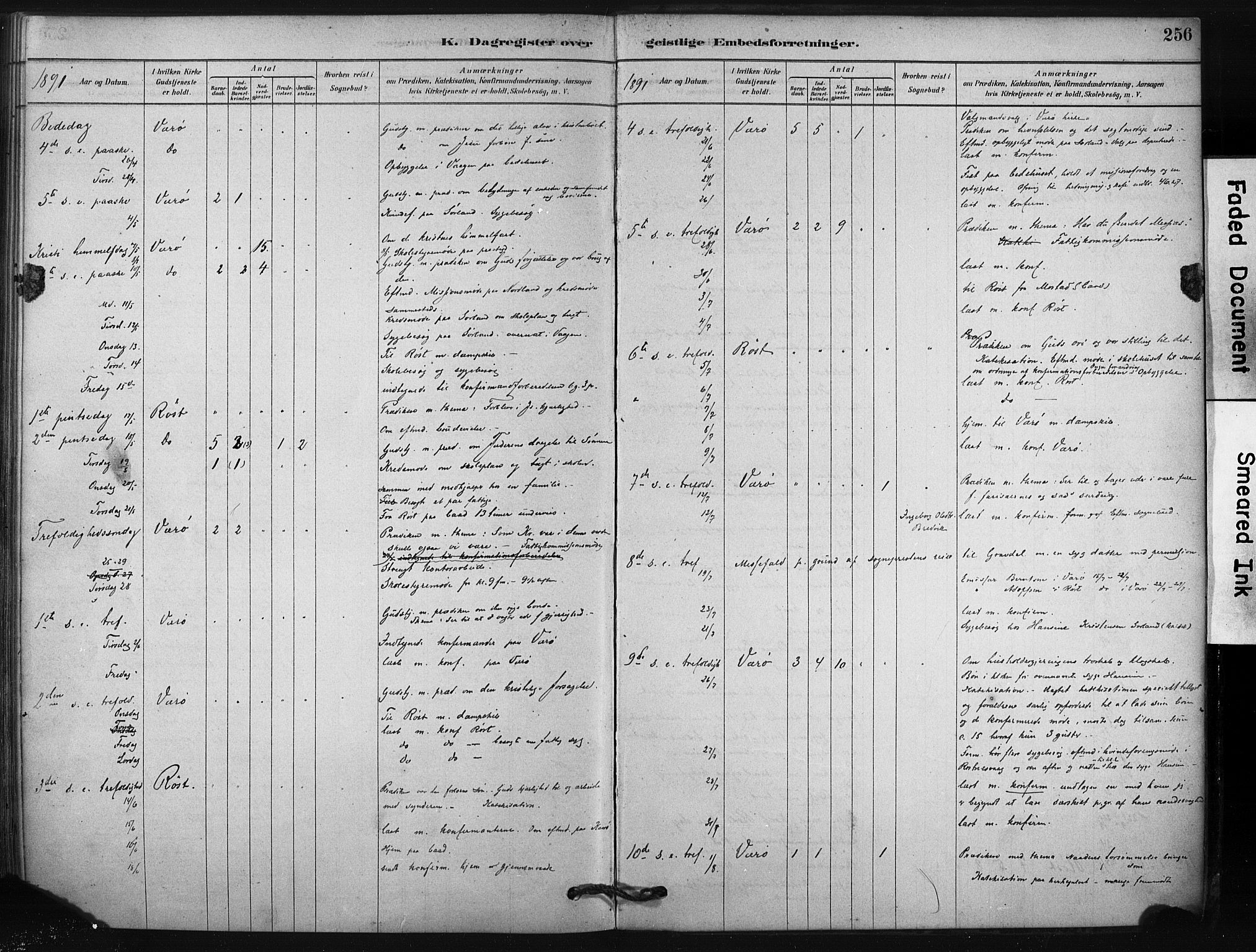 Ministerialprotokoller, klokkerbøker og fødselsregistre - Nordland, AV/SAT-A-1459/807/L0122: Parish register (official) no. 807A05, 1880-1902, p. 256