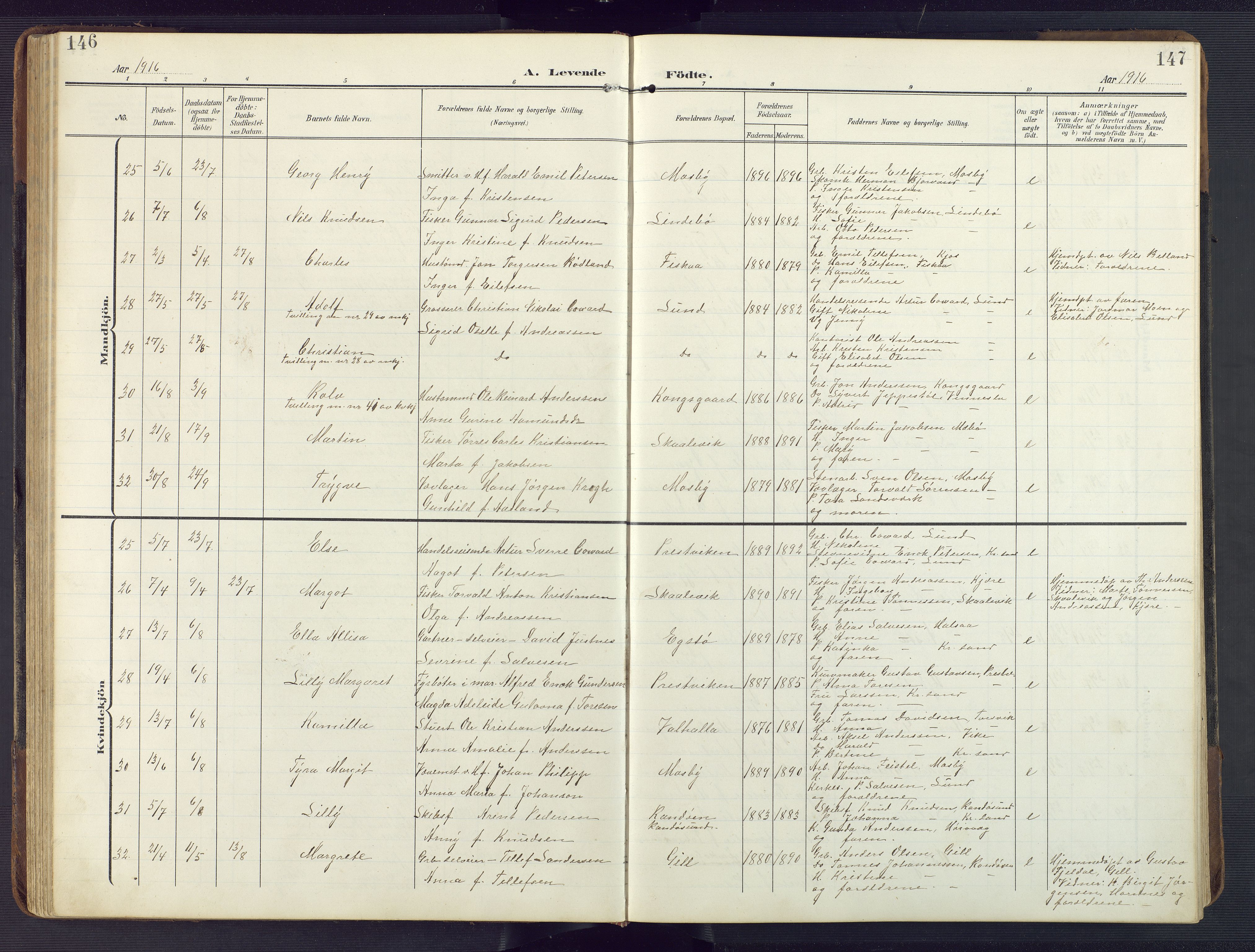 Oddernes sokneprestkontor, AV/SAK-1111-0033/F/Fb/Fba/L0010: Parish register (copy) no. B 10, 1907-1941, p. 146-147