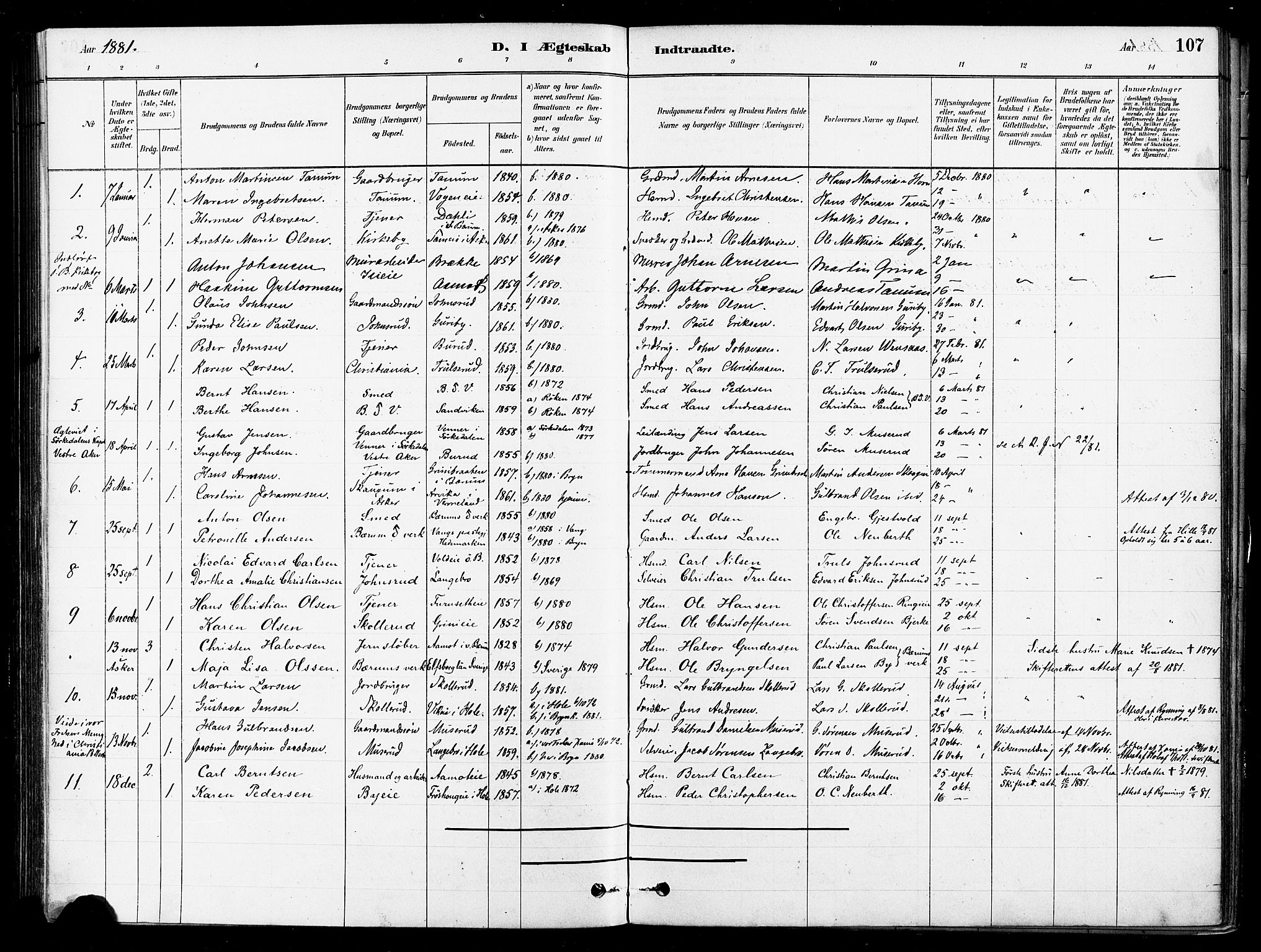 Asker prestekontor Kirkebøker, SAO/A-10256a/F/Fb/L0002: Parish register (official) no. II 2, 1879-1921, p. 107