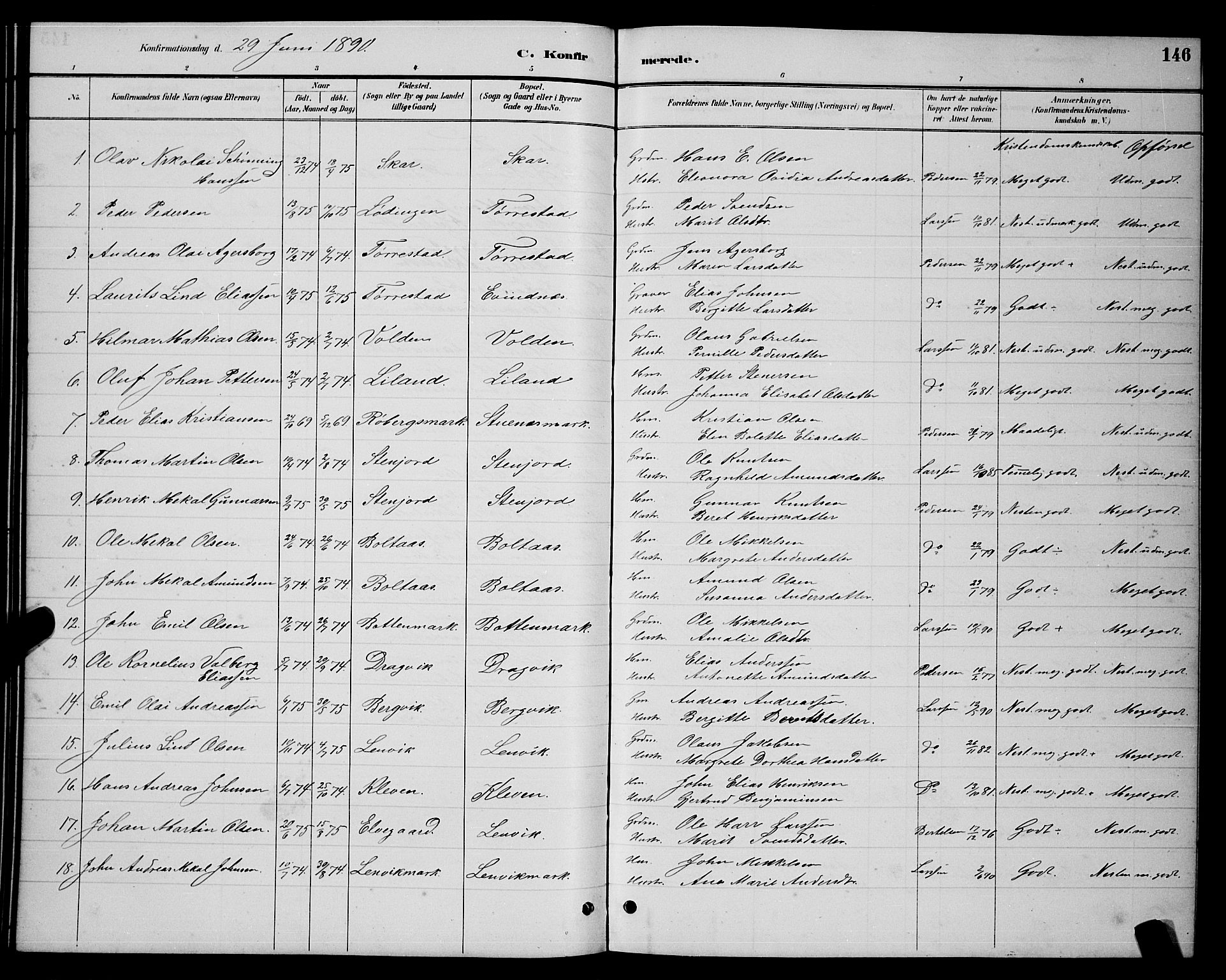 Ministerialprotokoller, klokkerbøker og fødselsregistre - Nordland, AV/SAT-A-1459/863/L0914: Parish register (copy) no. 863C04, 1886-1897, p. 146