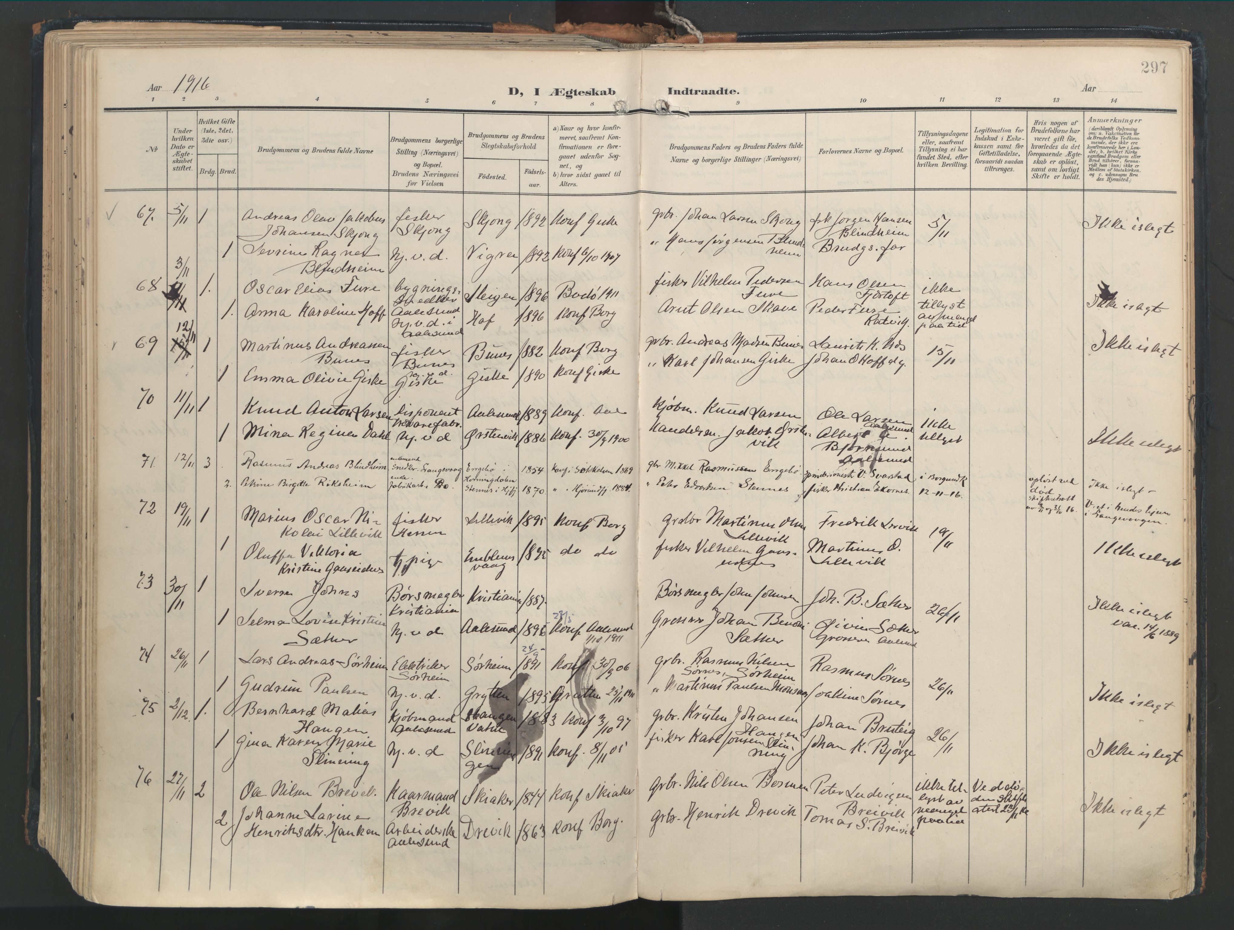 Ministerialprotokoller, klokkerbøker og fødselsregistre - Møre og Romsdal, AV/SAT-A-1454/528/L0411: Parish register (official) no. 528A20, 1907-1920, p. 297