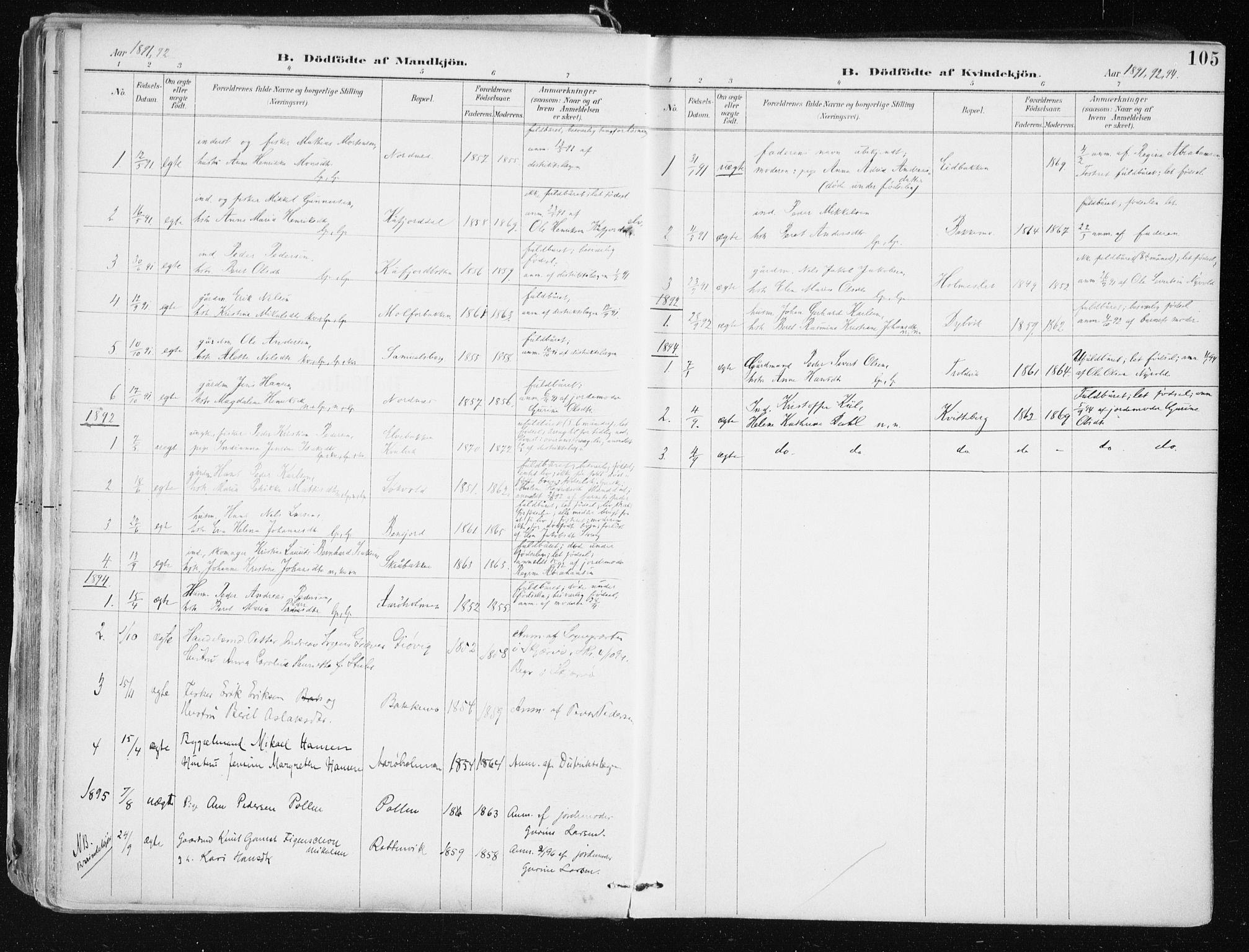 Lyngen sokneprestembete, SATØ/S-1289/H/He/Hea/L0008kirke: Parish register (official) no. 8, 1891-1902, p. 105