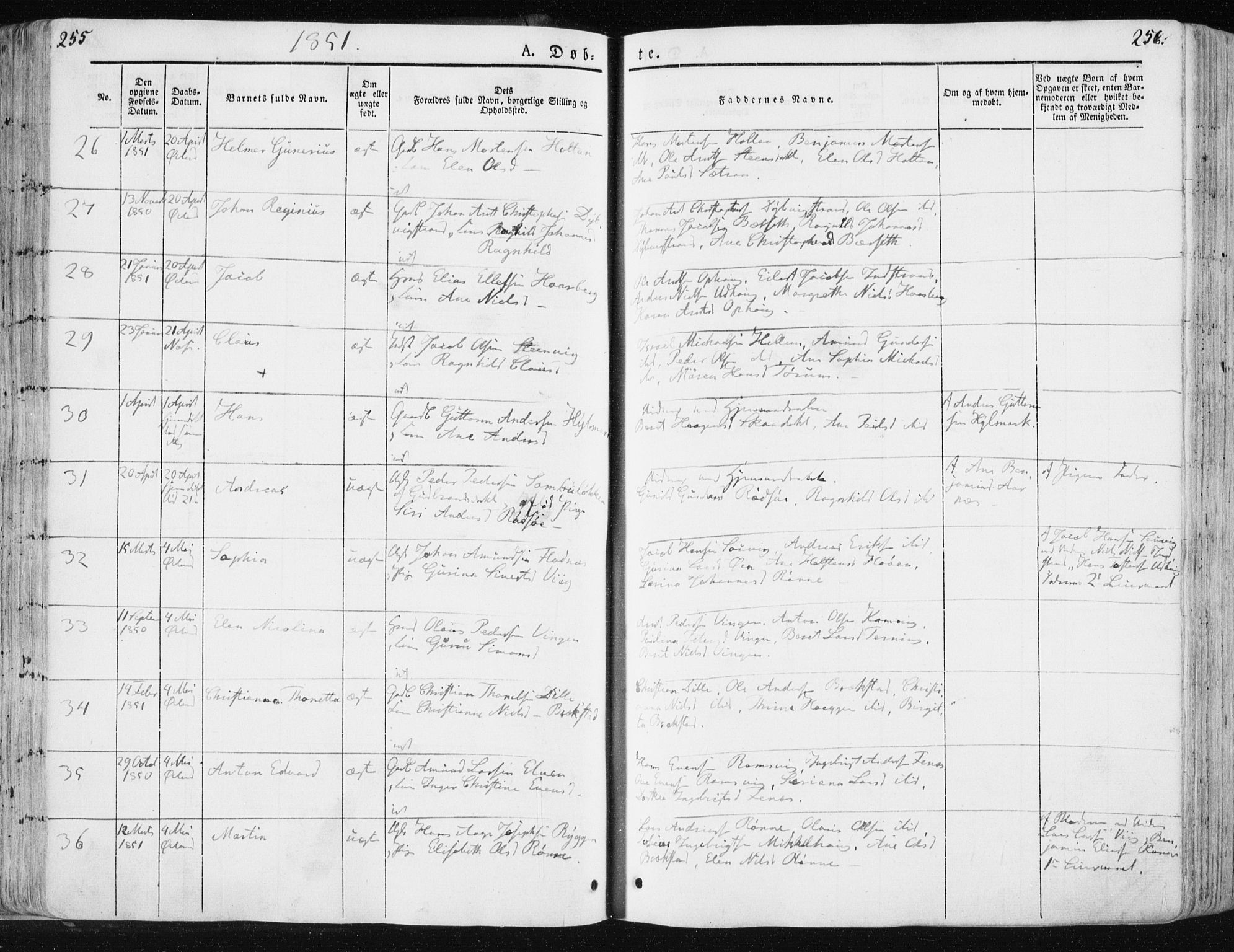 Ministerialprotokoller, klokkerbøker og fødselsregistre - Sør-Trøndelag, SAT/A-1456/659/L0736: Parish register (official) no. 659A06, 1842-1856, p. 255-256