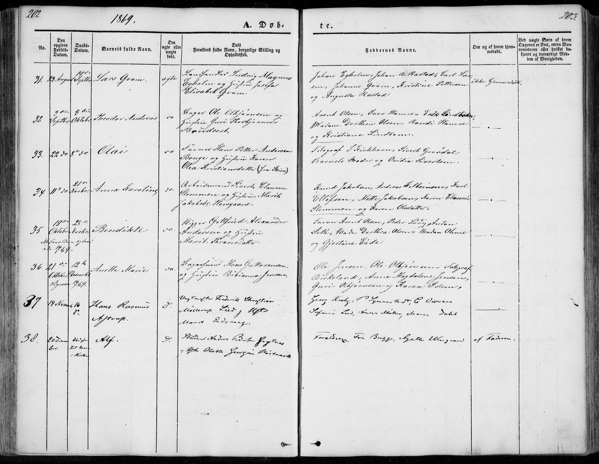 Ministerialprotokoller, klokkerbøker og fødselsregistre - Møre og Romsdal, SAT/A-1454/558/L0689: Parish register (official) no. 558A03, 1843-1872, p. 202-203
