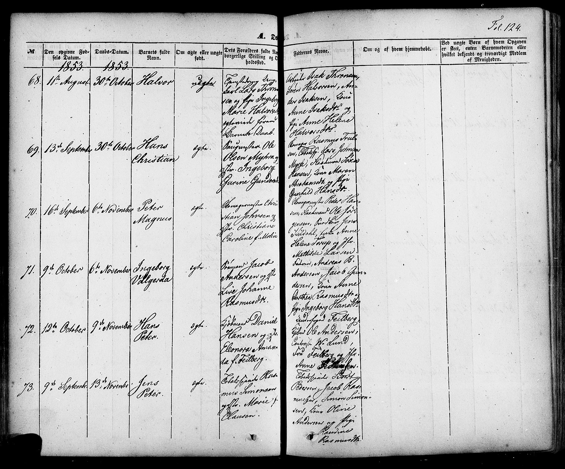 Skien kirkebøker, AV/SAKO-A-302/F/Fa/L0006a: Parish register (official) no. 6A, 1843-1856, p. 124