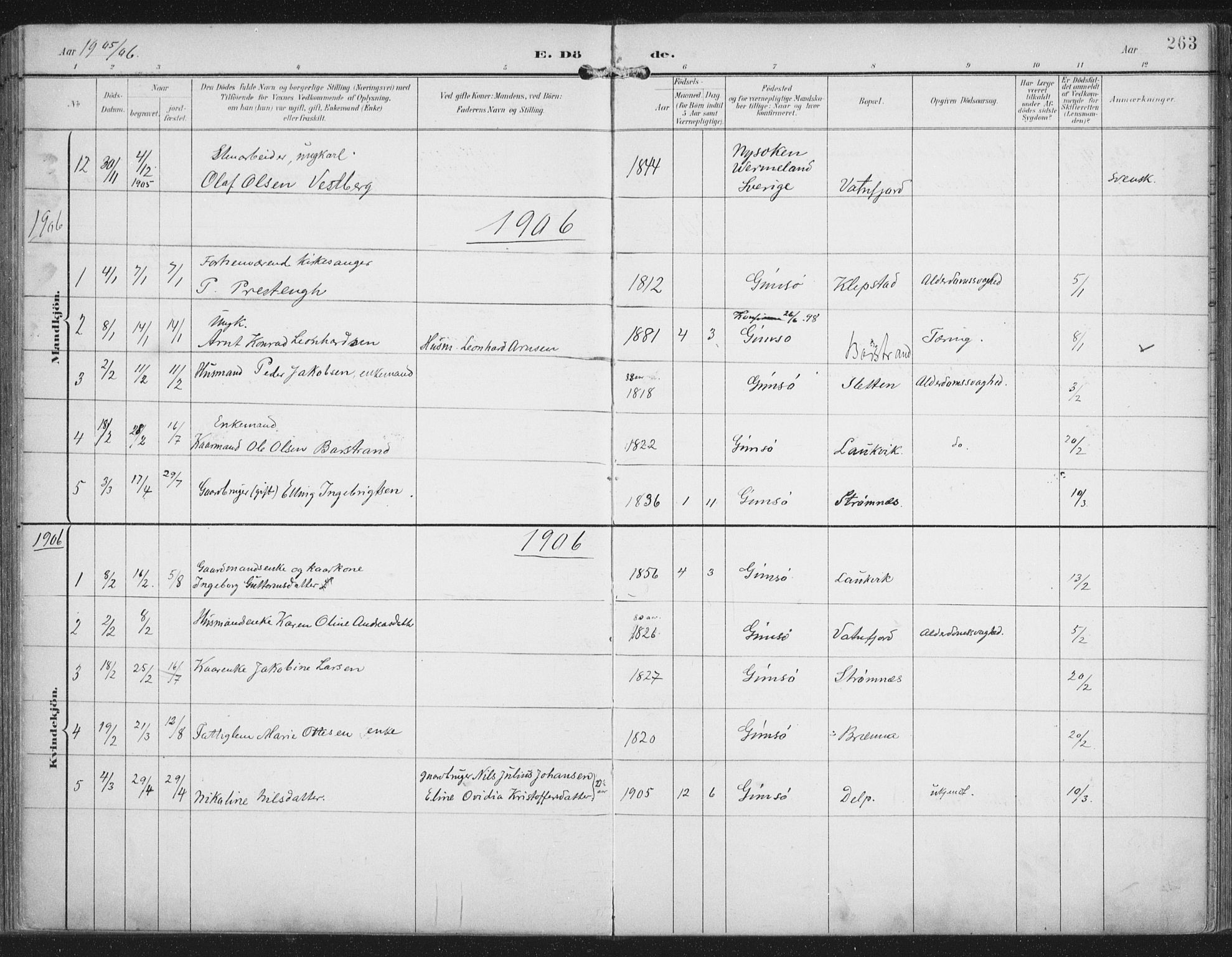 Ministerialprotokoller, klokkerbøker og fødselsregistre - Nordland, SAT/A-1459/876/L1098: Parish register (official) no. 876A04, 1896-1915, p. 263