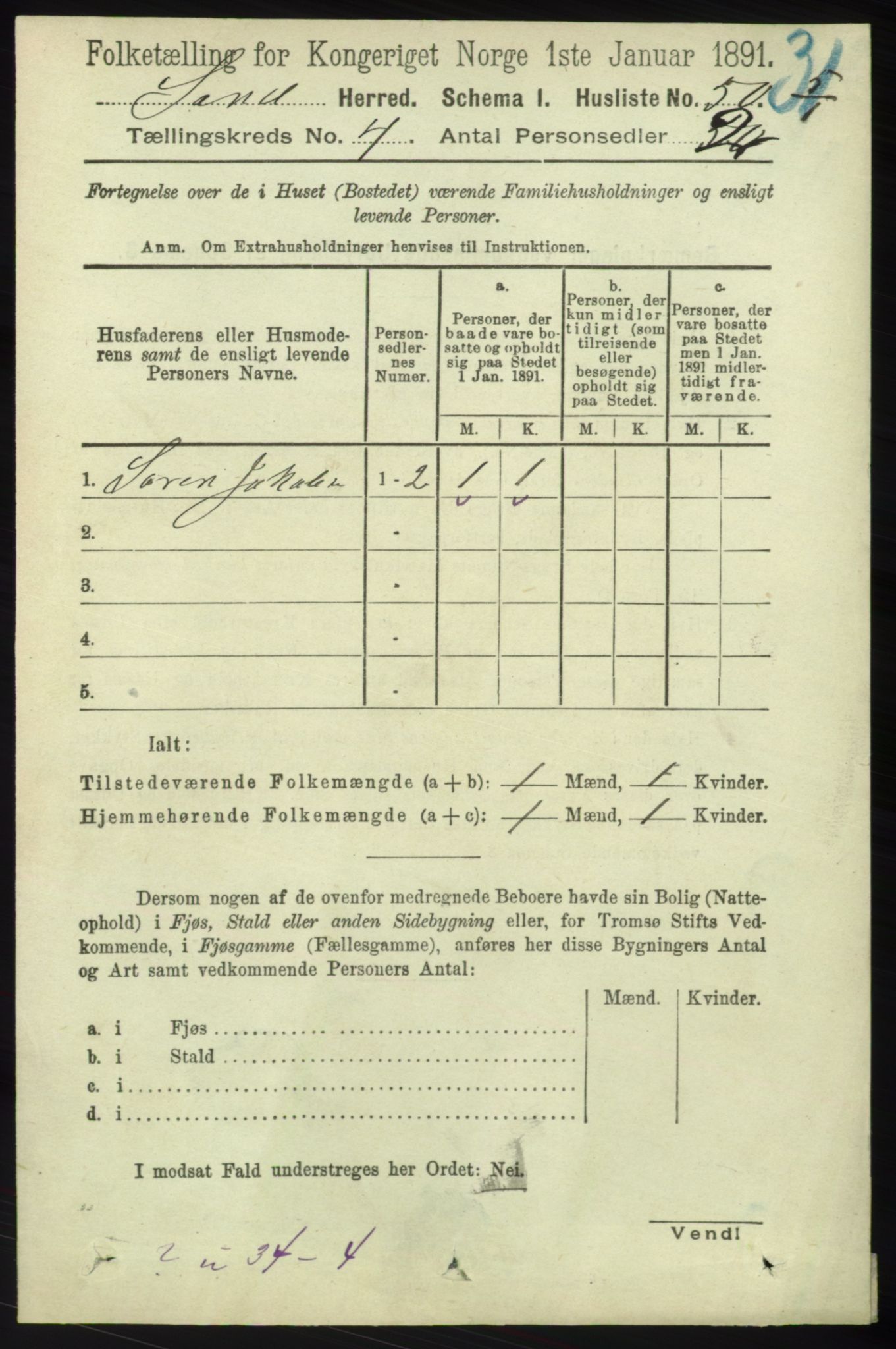 RA, 1891 census for 1136 Sand, 1891, p. 1203