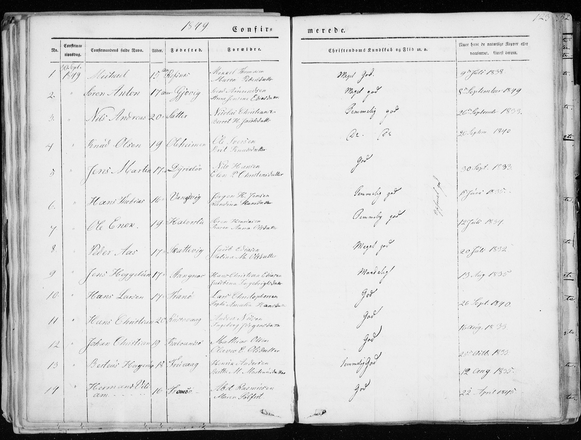 Tranøy sokneprestkontor, SATØ/S-1313/I/Ia/Iaa/L0006kirke: Parish register (official) no. 6, 1844-1855, p. 123
