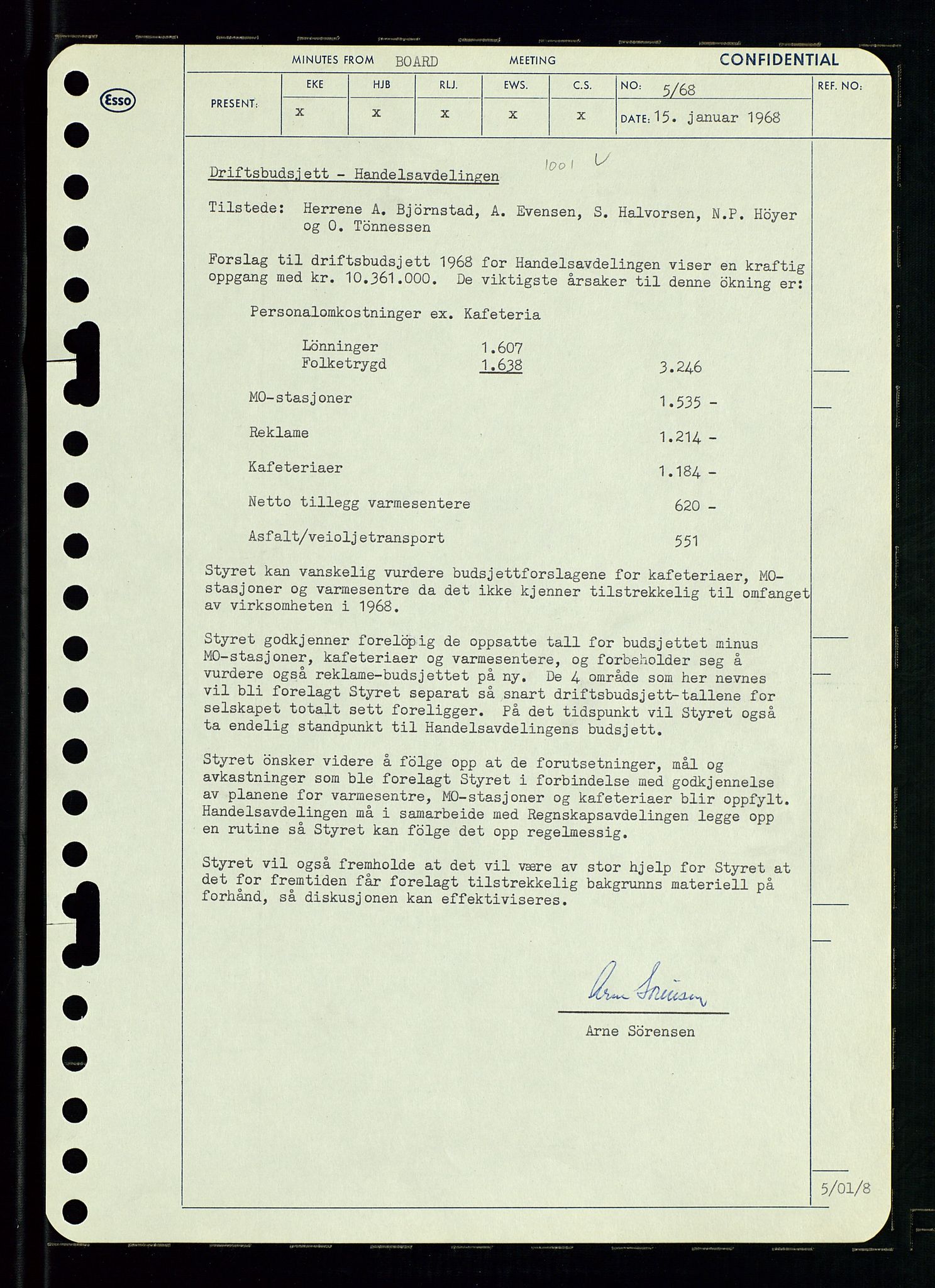 Pa 0982 - Esso Norge A/S, AV/SAST-A-100448/A/Aa/L0002/0004: Den administrerende direksjon Board minutes (styrereferater) / Den administrerende direksjon Board minutes (styrereferater), 1968, p. 9