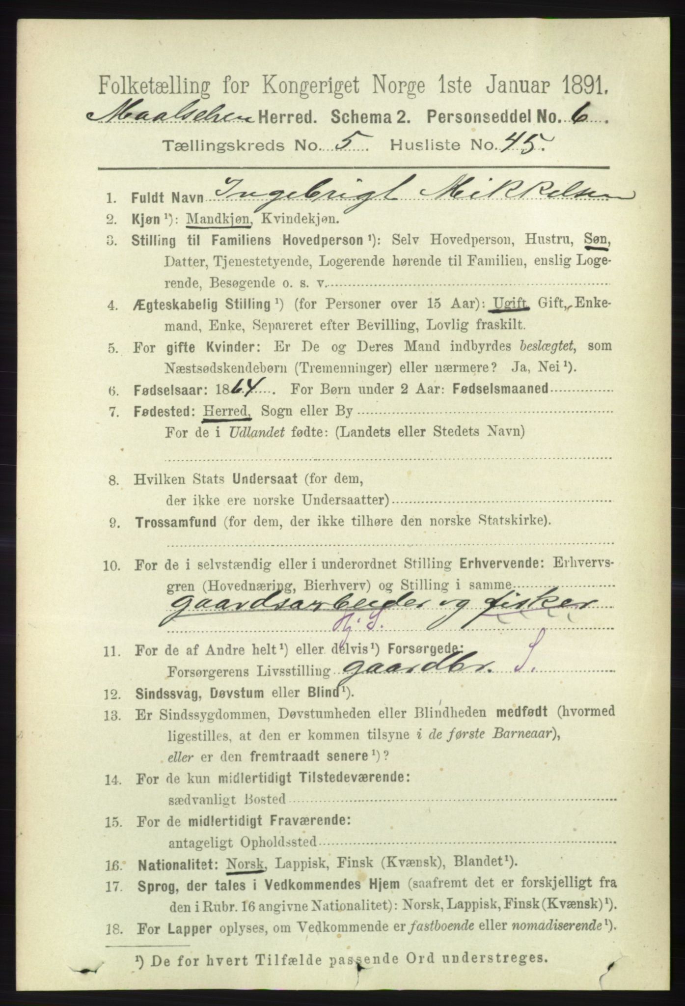 RA, 1891 census for 1924 Målselv, 1891, p. 1930