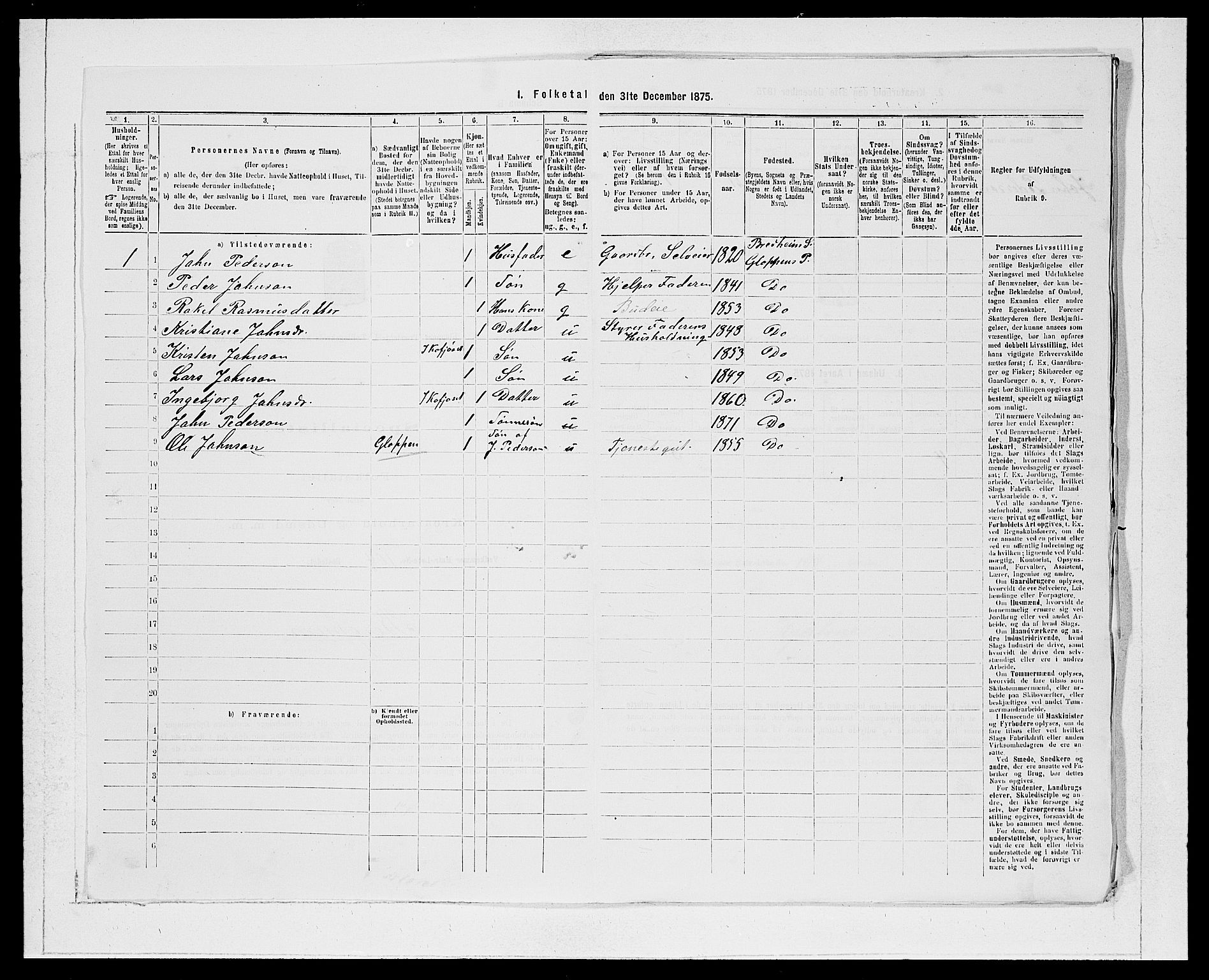 SAB, 1875 Census for 1445P Gloppen, 1875, p. 1300