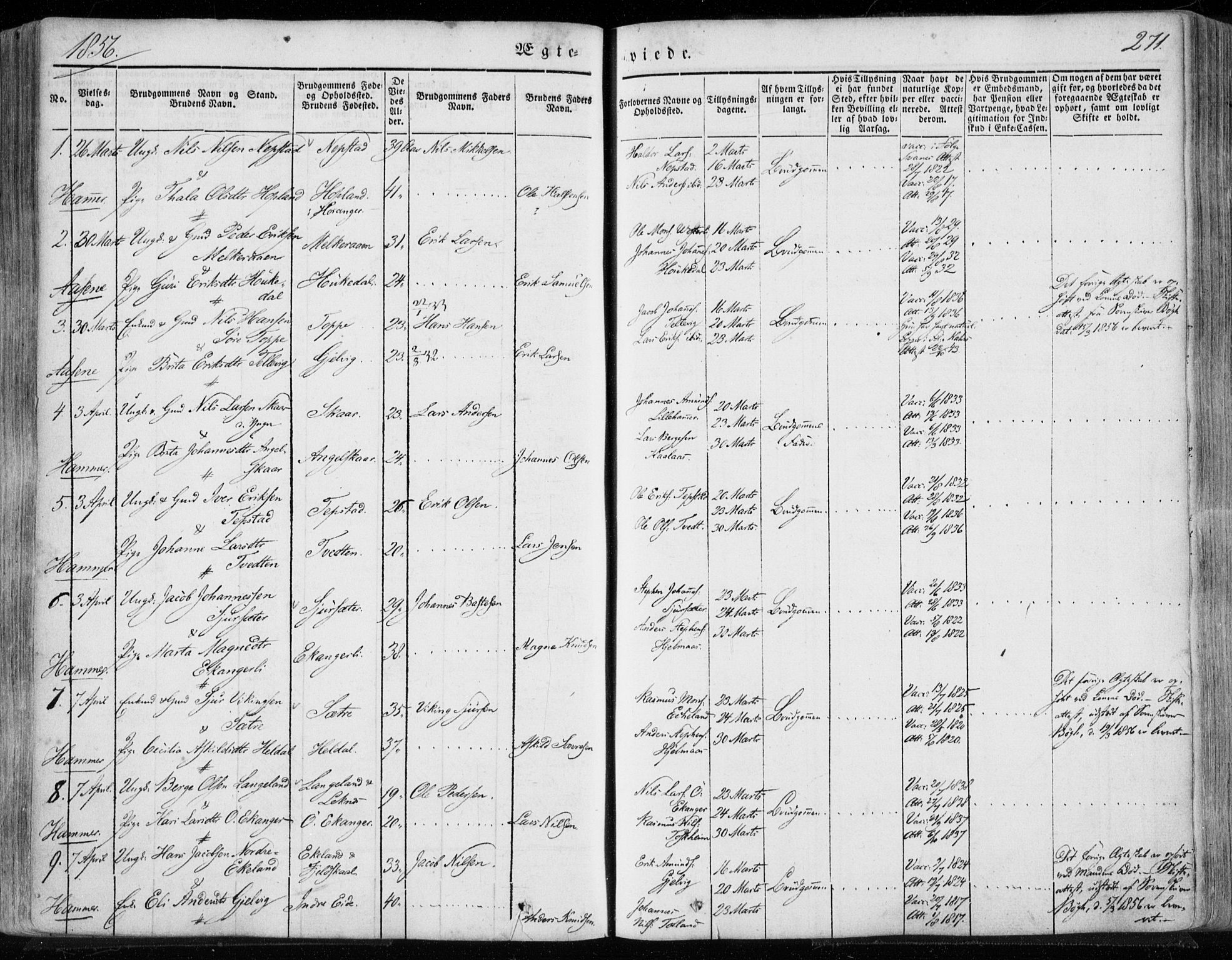 Hamre sokneprestembete, SAB/A-75501/H/Ha/Haa/Haaa/L0013: Parish register (official) no. A 13, 1846-1857, p. 271
