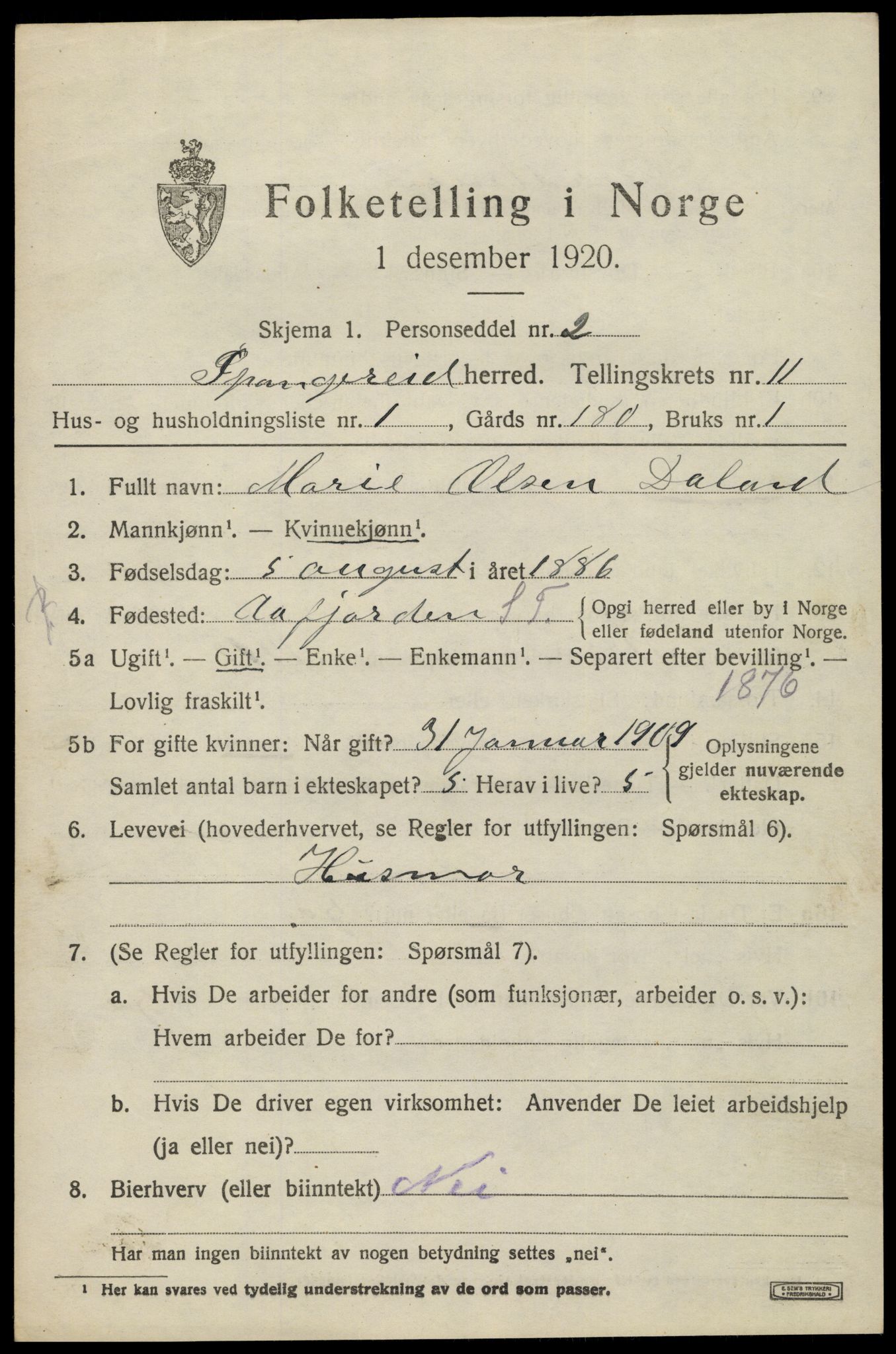 SAK, 1920 census for Spangereid, 1920, p. 3651