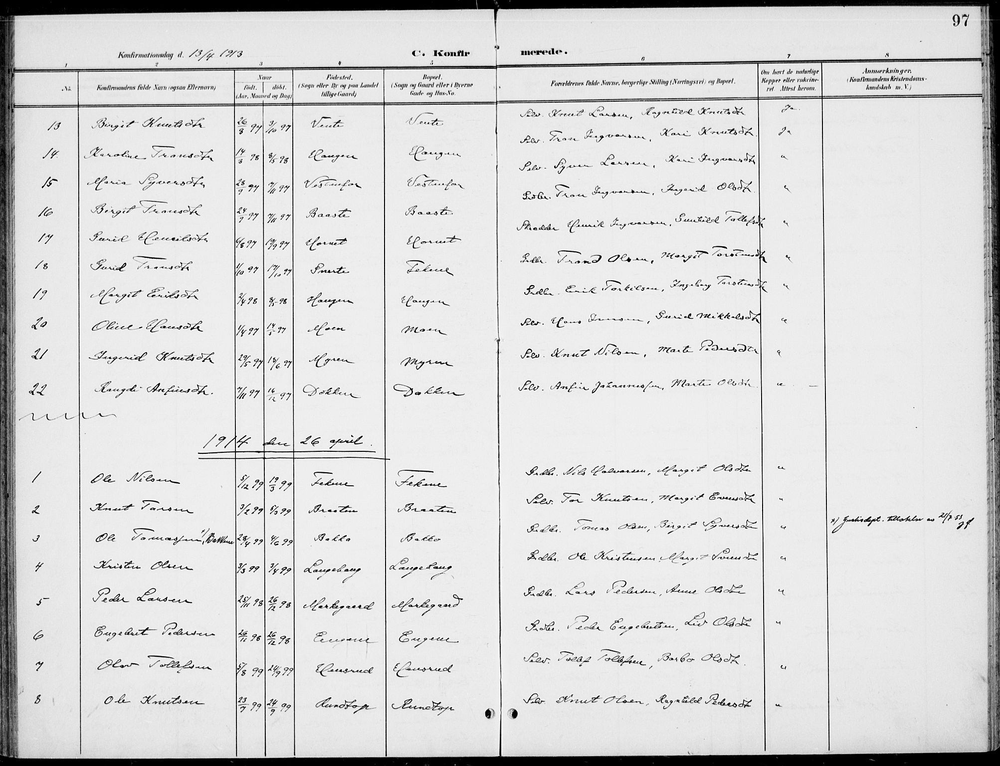 Gol kirkebøker, AV/SAKO-A-226/F/Fb/L0002: Parish register (official) no. II 2, 1900-1921, p. 97